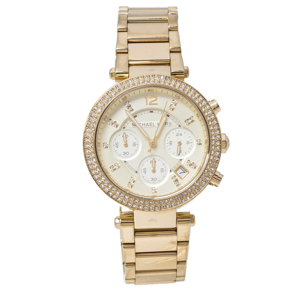 Pre Owned Michael Kors Yellow Gold Tone Stainless Steel Parker MK5354 Women's Wristwatch 39 mm