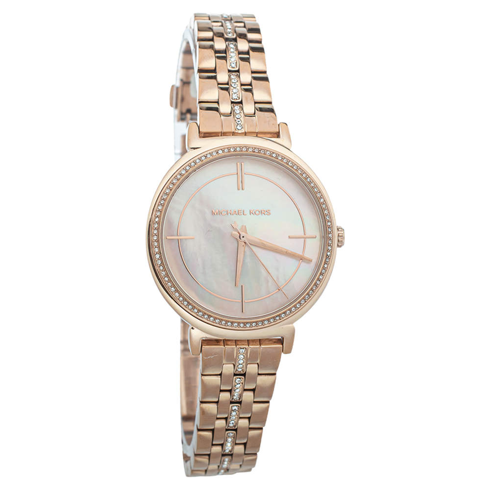 Michael Kors Mother Of Pearl Rose Gold Tone Stainless Steel MK3643 Women's Wristwatch 33mm