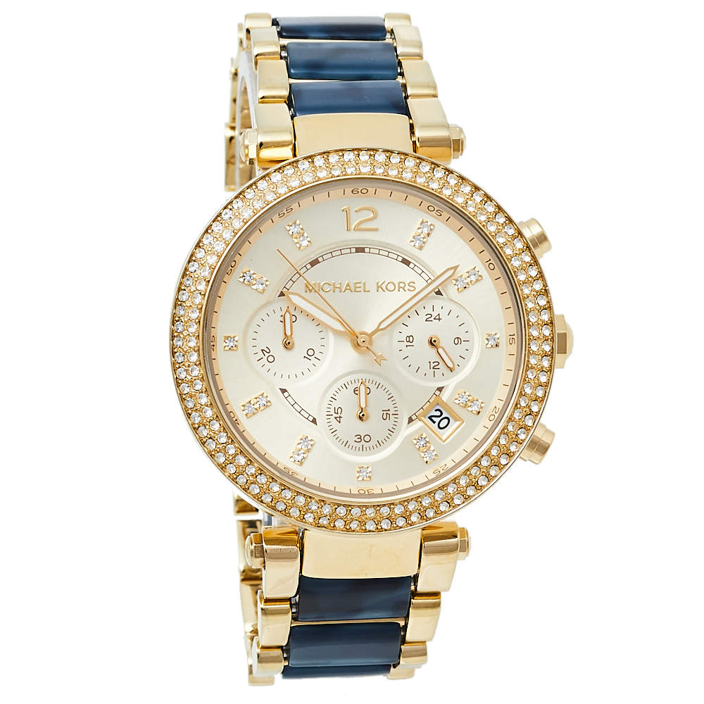 Pre Owned Michael Kors Champagne Gold Plated Stainless Steel Parker MK6238 Women's Wristwatch 39 mm