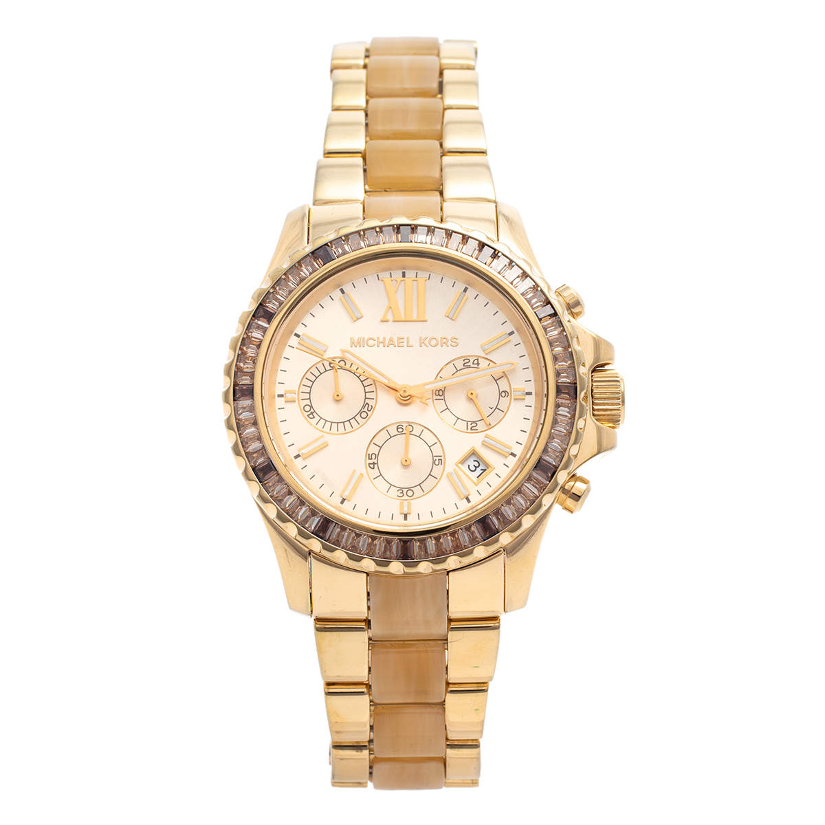 مملوكة مسبقًا Michael Kors Gold Tone Stainless Steel & Horn Acetate Everest MK5874 Women's Wristwatch 42 mm
