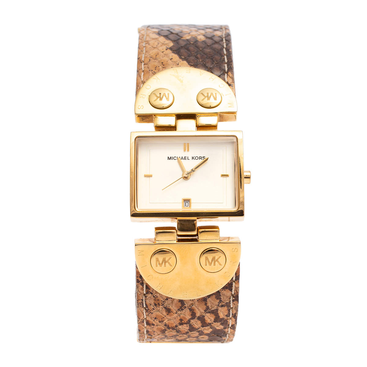 مملوكة مسبقًا Michael Kors Yellow Gold Plated Stainless Steel Leather MK2144 Women's Wristwatch 28 mm