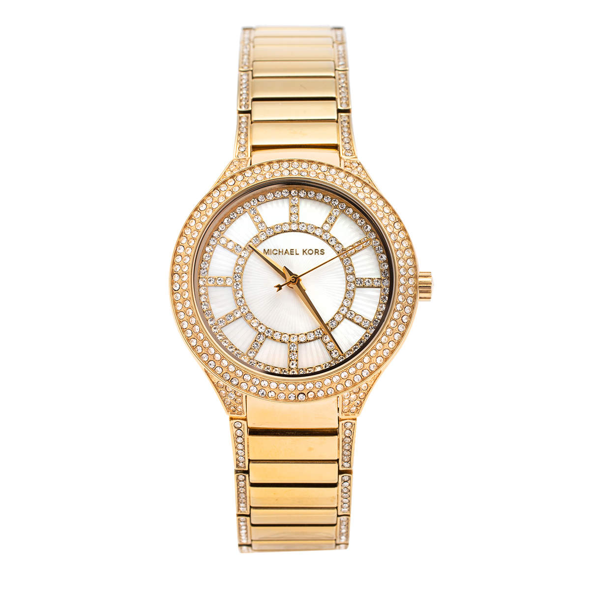 Pre Owned Michael Kors Mother of Pearl Gold Tone Stainless Steel Kerry MK3312 Women's Wristwatch 37 mm