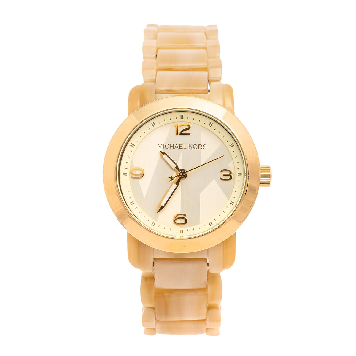 مملوكة مسبقًا Michael Kors Gold Tone Stainless Steel Horn Acetate MK4204 Women's Wristwatch 34 mm