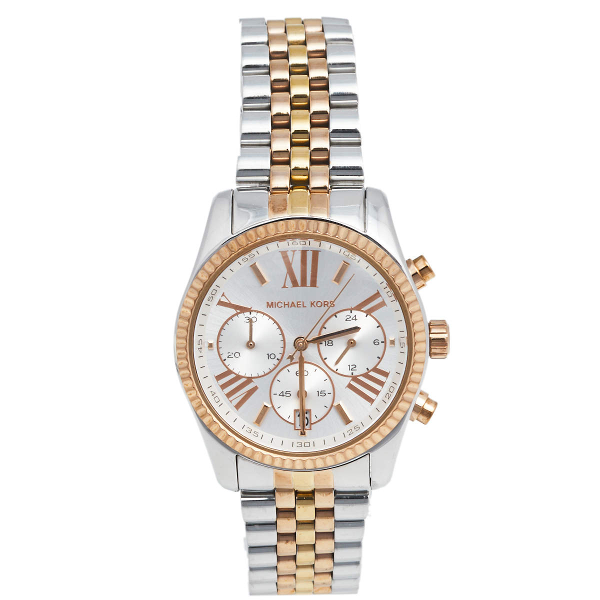 مملوكة مسبقًا Michael Kors Silver Tri-Tone Stainless Steel Lexington MK5735 Women's Wristwatch 38 mm