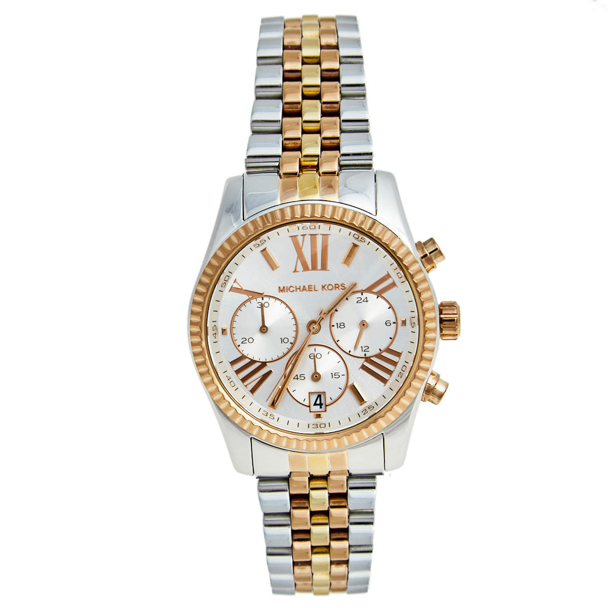 Pre Owned Michael Kors Silver Tri-Tone Stainless Steel Lexington MK5735 Women's Wristwatch 38 mm