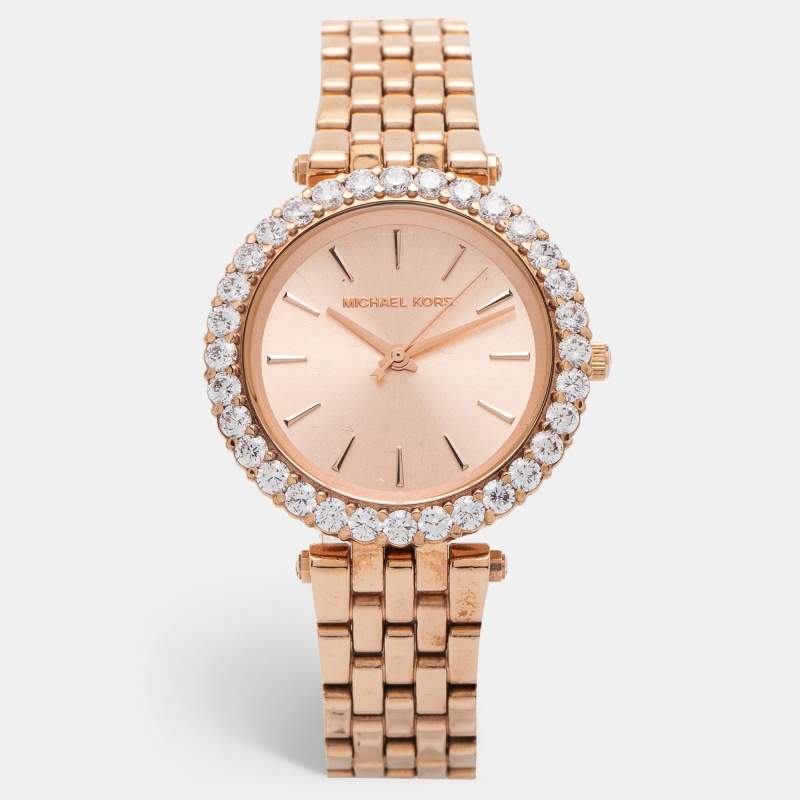 Pre Owned Michael Kors Champagne Rose Gold Plated Stainless Steel Darci MK4515 Women's Wristwatch 34 mm