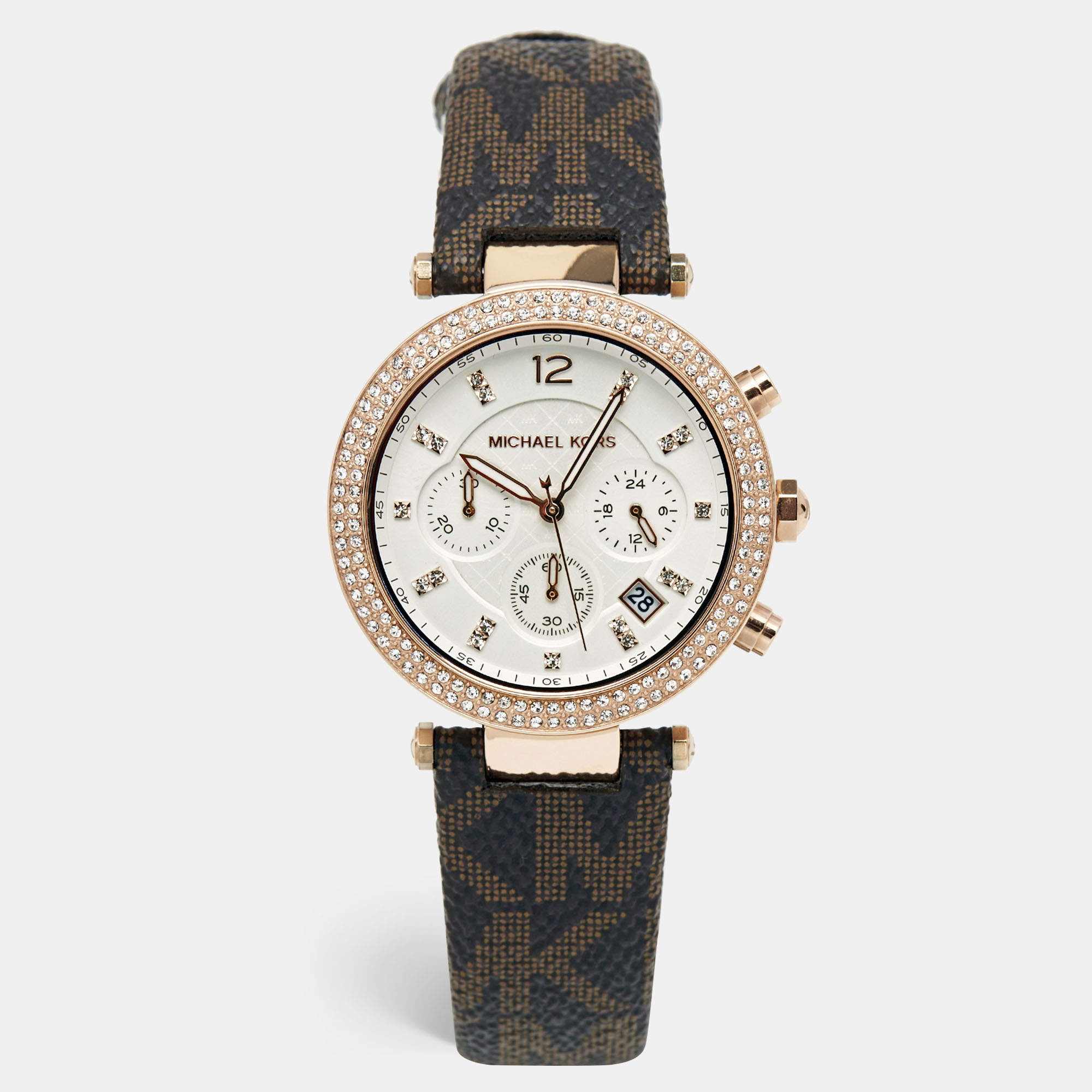 Michael Kors White Rose Gold Plated Stainless Steel Leather Parker MK6917 Women's Wristwatch 39 mm 