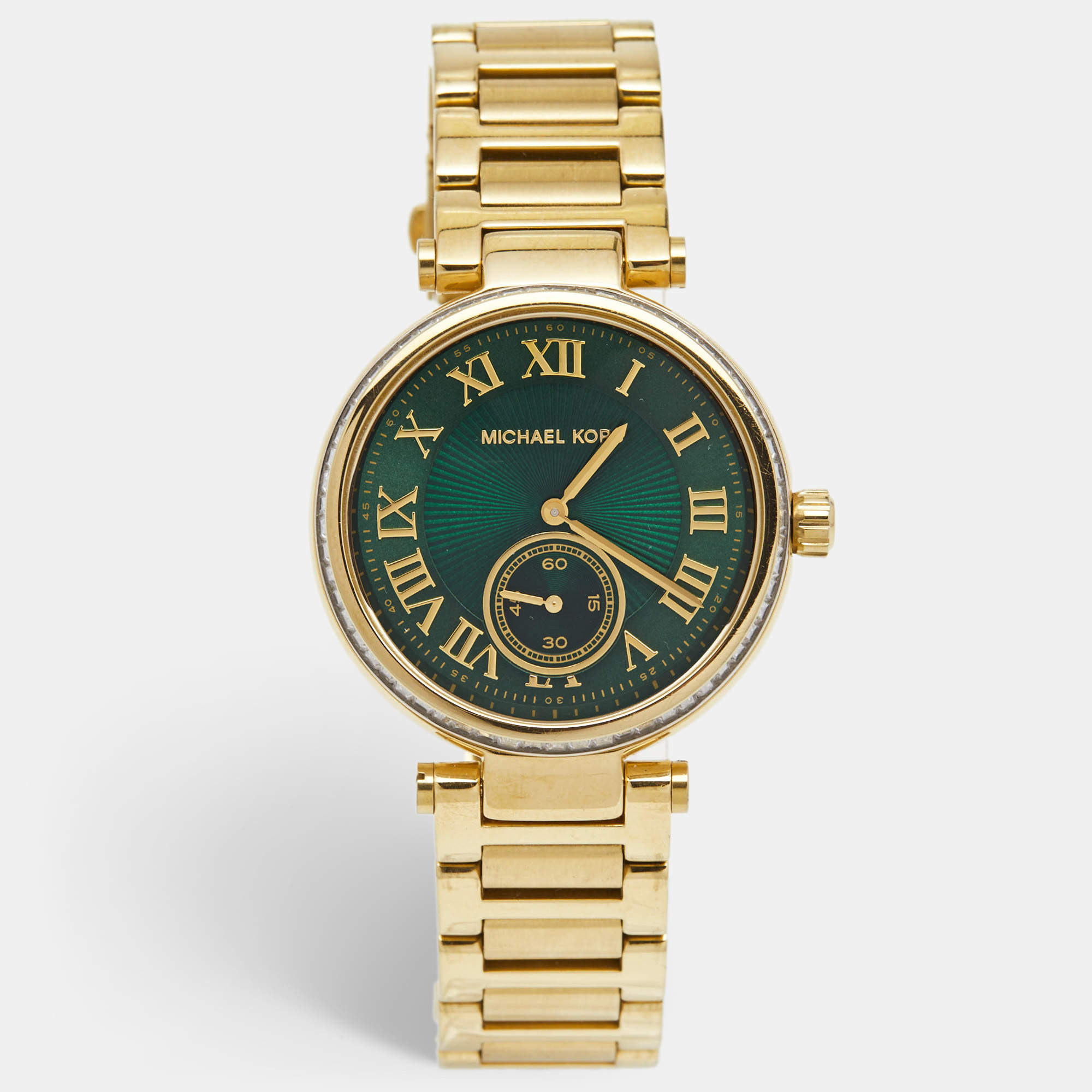 ساعة يد نسائية مايكل كورس "سكايلر إم كيه6065" ستانلس ستيل مطلي ذهب أصفر خضراء 41 مم