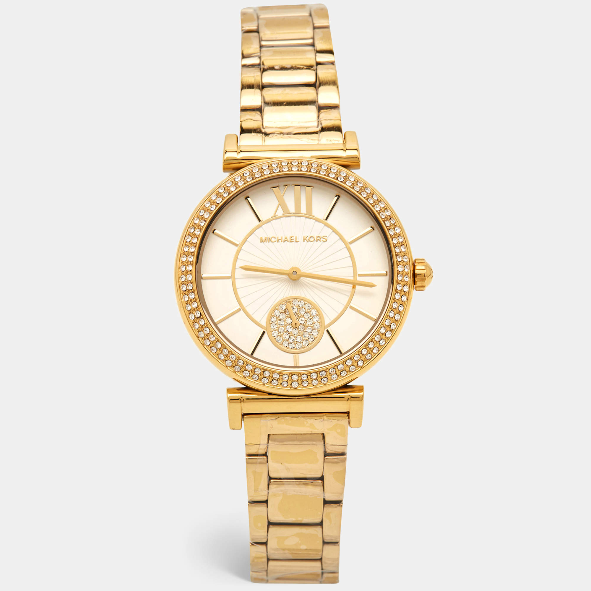 Pre Owned Michael Kors Opaline Gold Plated Stainless Steel Abbey MK4615 Women's Wristwatch 36 mm