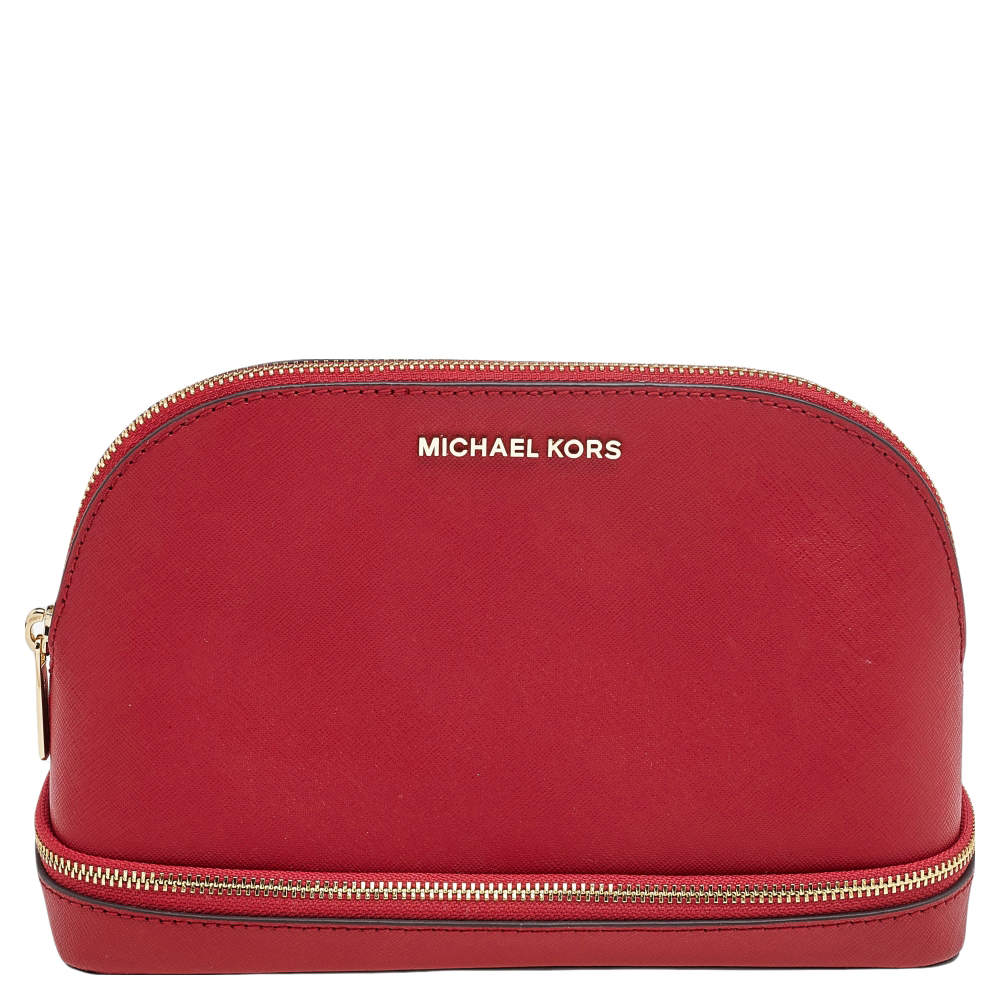 Pre Owned MICHAEL Michael Kors Red Leather Dome Cosmetic Pouch