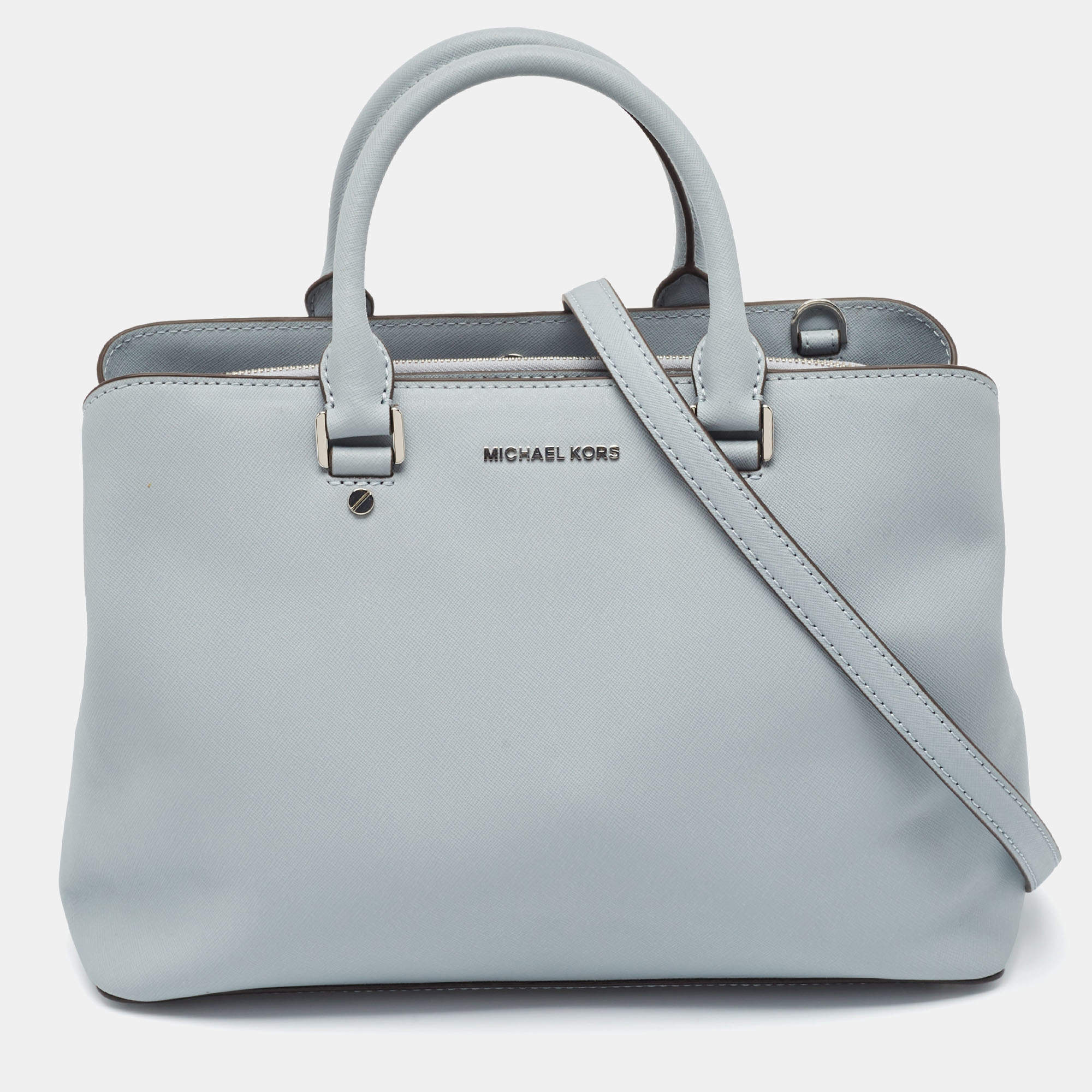 Michael Kors 30S6SS7S3L Savannah Saffiano factory Leather Large Satchel Bag - Pale Blue