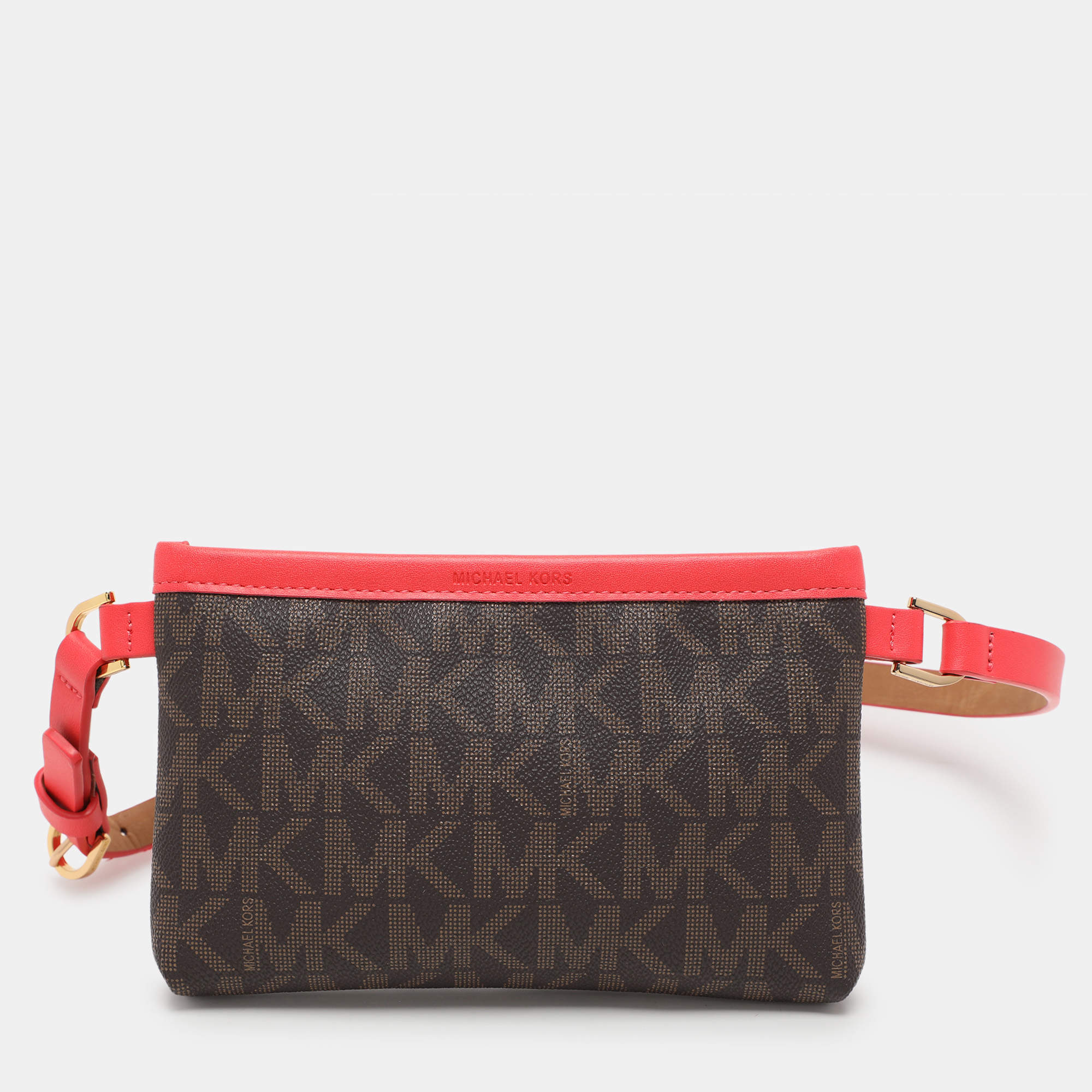 MICHAEL Michael Kors Brown/Red Signature Coated Canvas and Leather Belt Bag