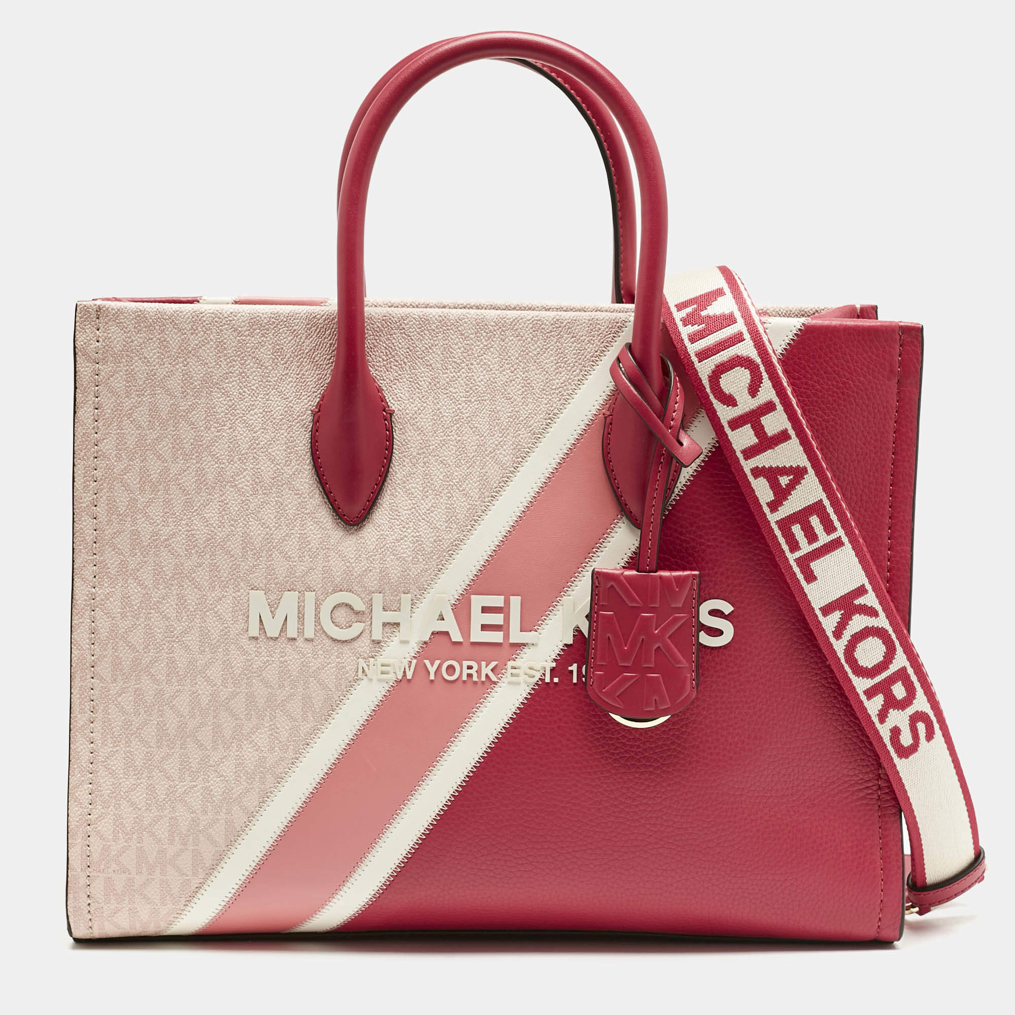 MICHAEL Michael Kors Pink Signature Coated Canvas and Leather Medium Mirella EW Tote