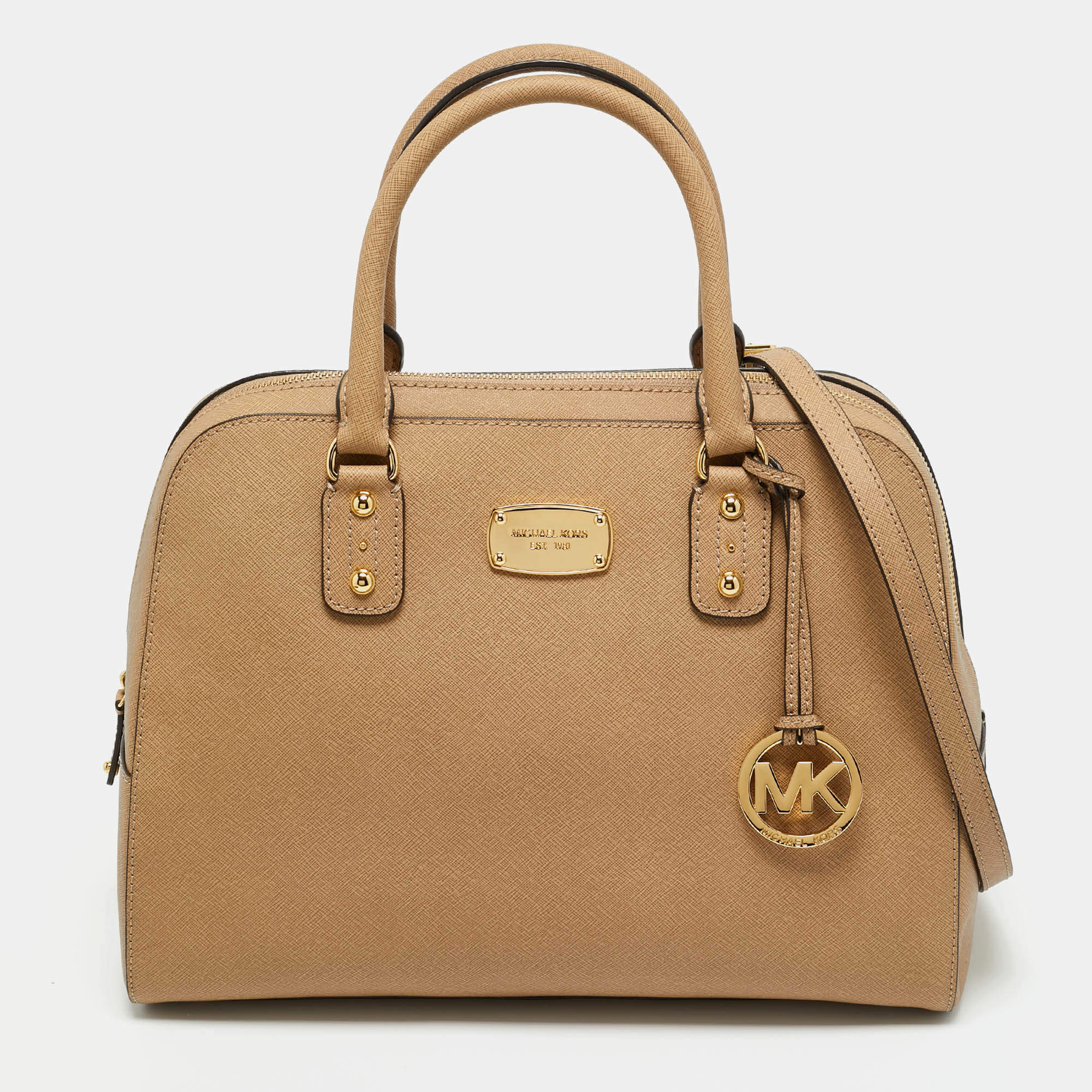 Pre Owned MICHAEL Michael Kors Beige Leather Large Sandrine Satchel