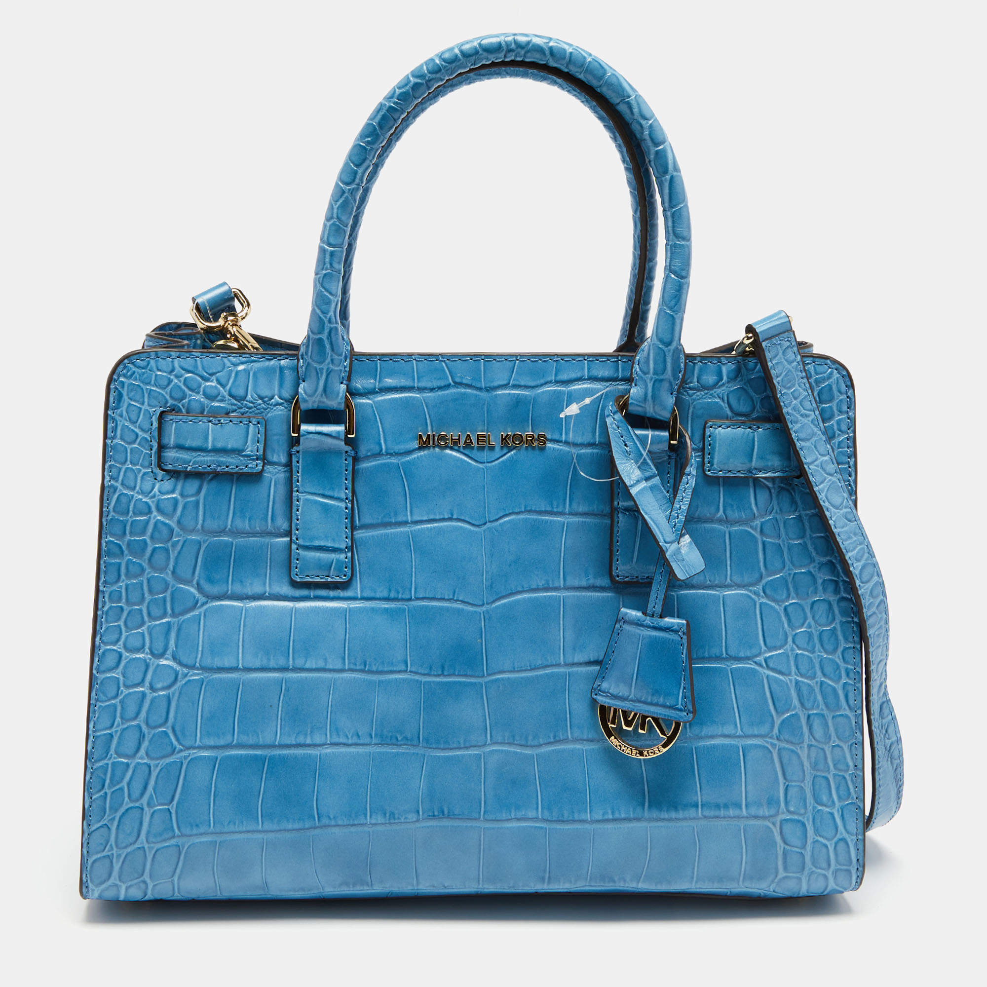 Pre Owned حقيبة يد مايكل مايكل كورس ديلون جلد نقش تمساح أزرق سماوي