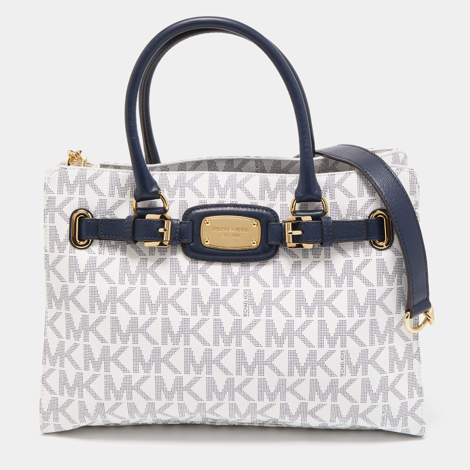 Navy blue and store white michael kors purse