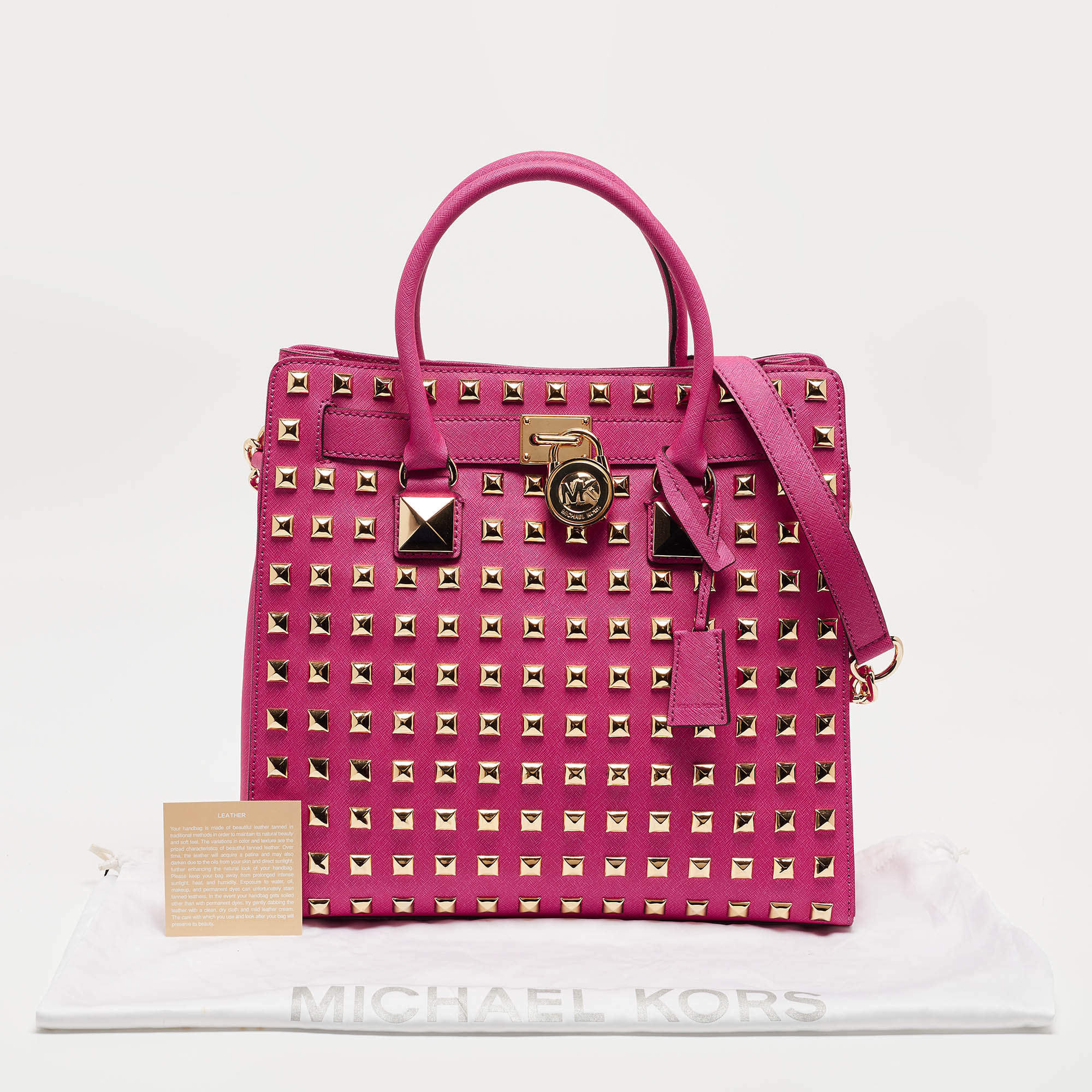 MICHAEL Michael Kors Pink Leather Studded Large North South Hamilton Tote MICHAEL Michael Kors The Luxury Closet