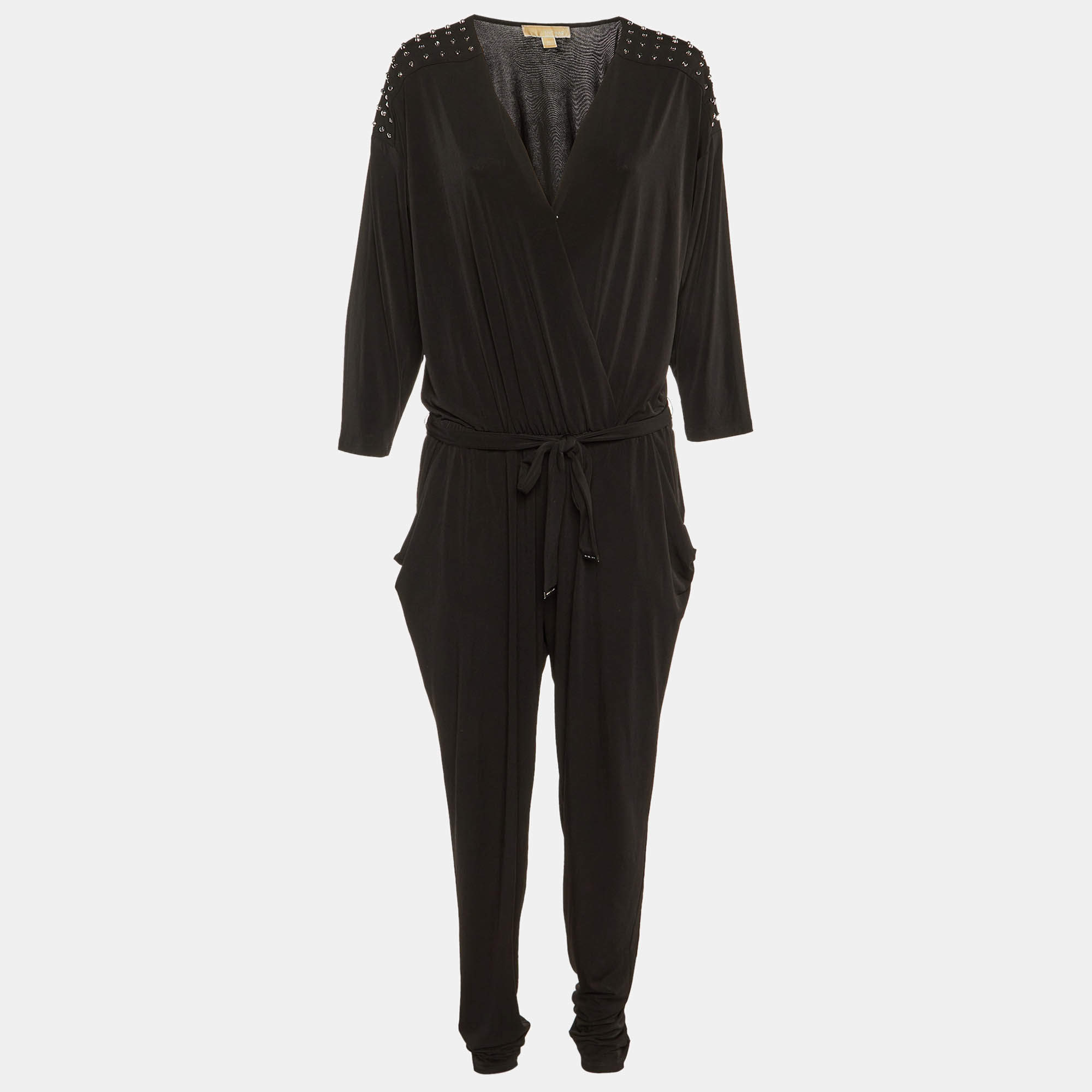 MICHAEL Michael Kors Black Jersey Studded Jumpsuit XL