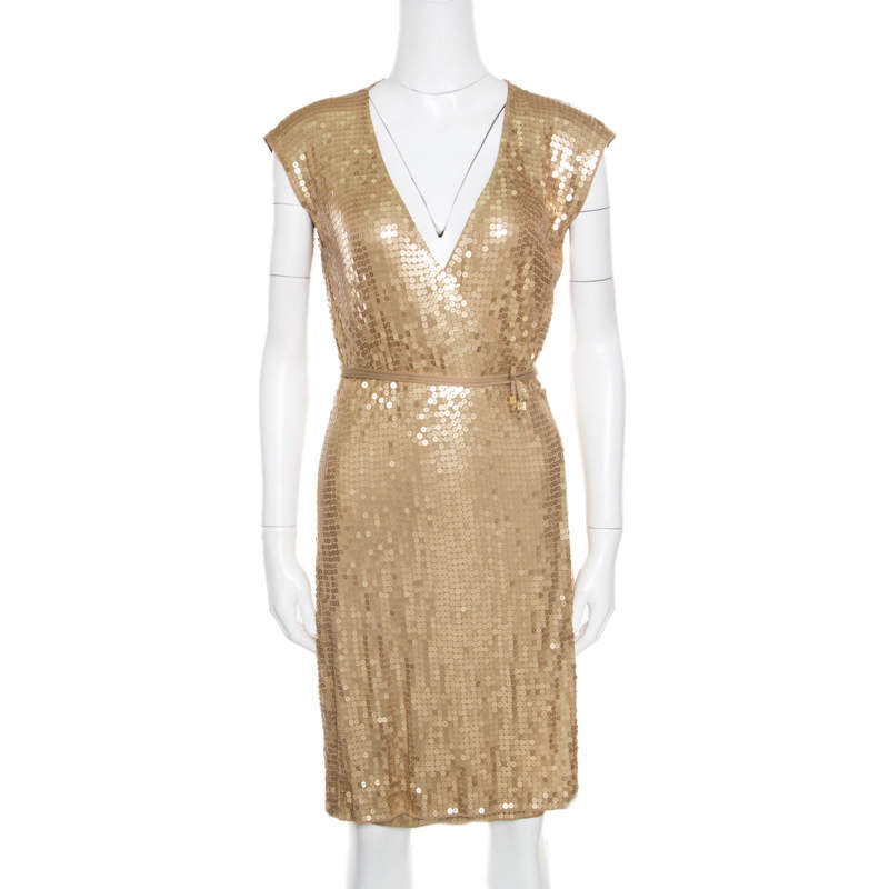 فستان مايكل مايكل كورس ترتر ذهبي مزخرف ملتف S