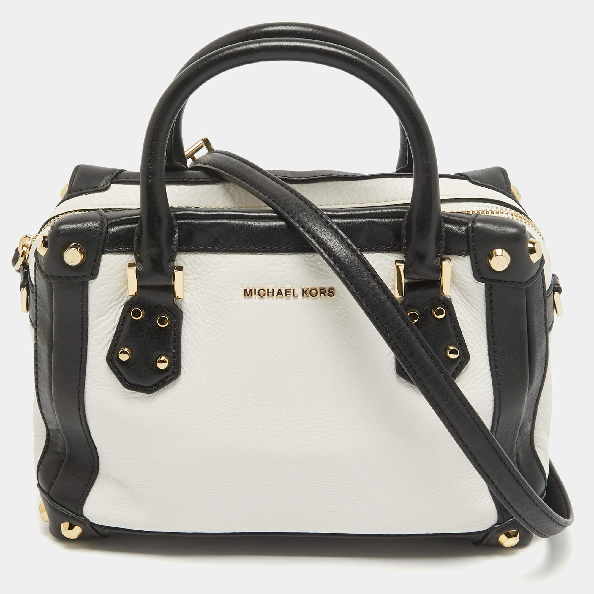 مملوكة مسبقًا MICHAEL Michael Kors White/Black Leather Small Taryn Satchel