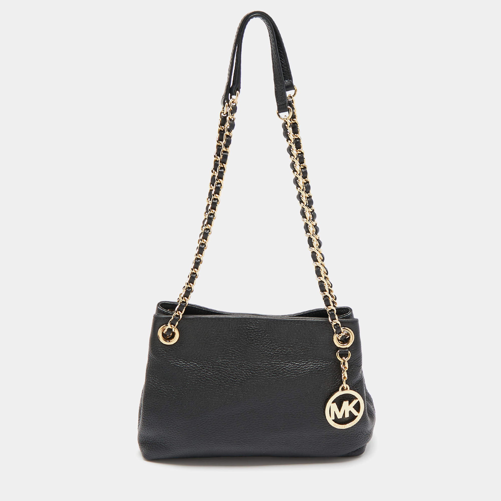 MICHAEL Michael Kors Black Pebbled Leather Chain Shoulder Bag