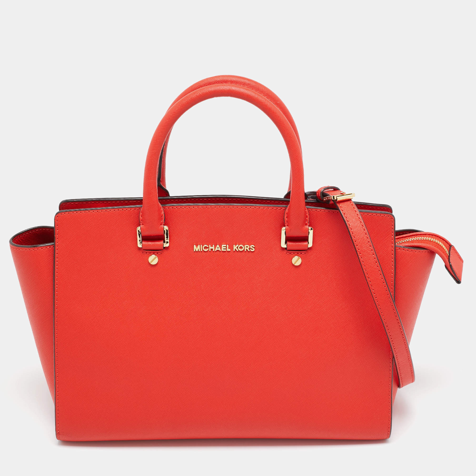 Pre Owned MICHAEL Michael Kors Red Saffiano Leather Large Selma Tote
