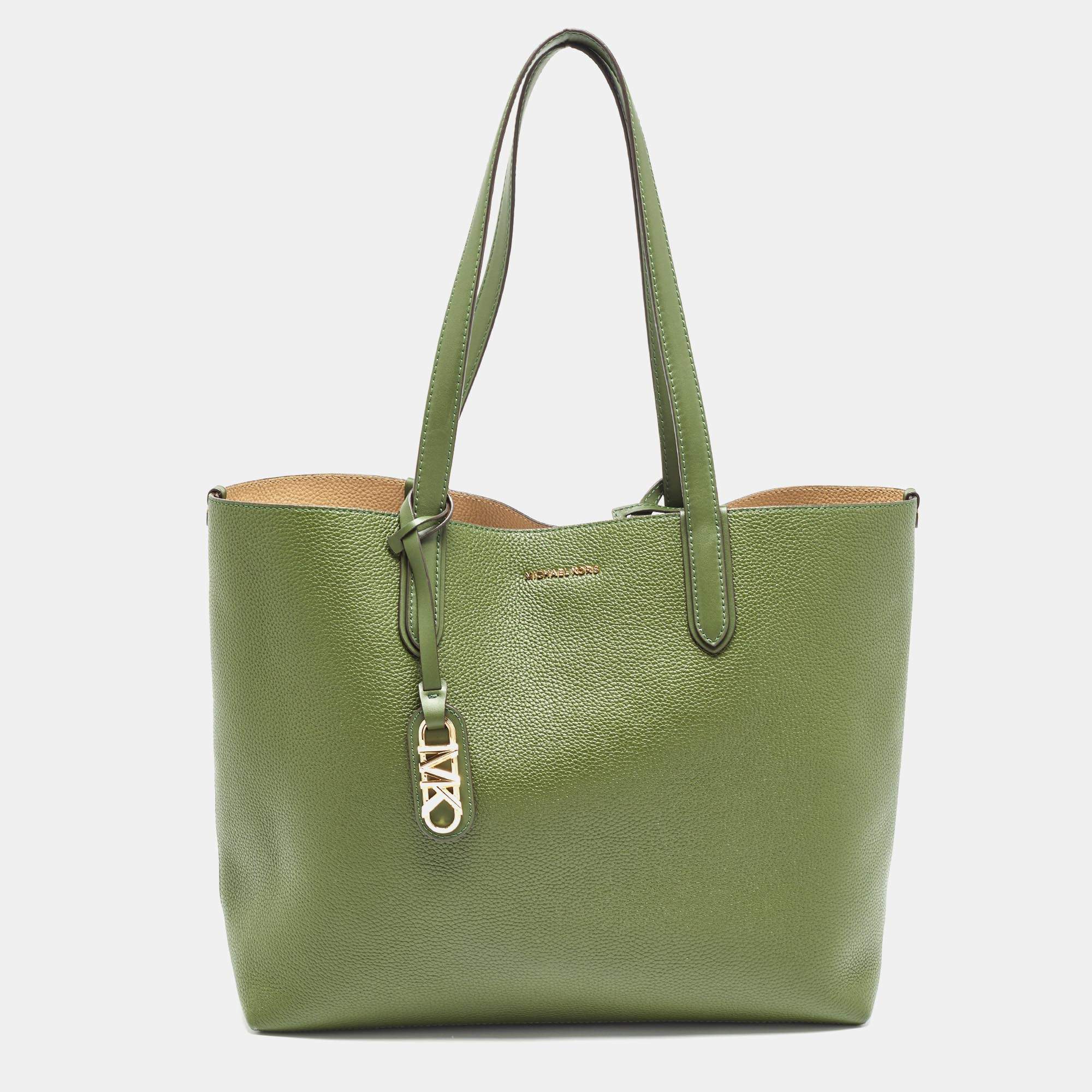 Pre Owned MICHAEL Michael Kors Green Leather XL East West Eliza Tote