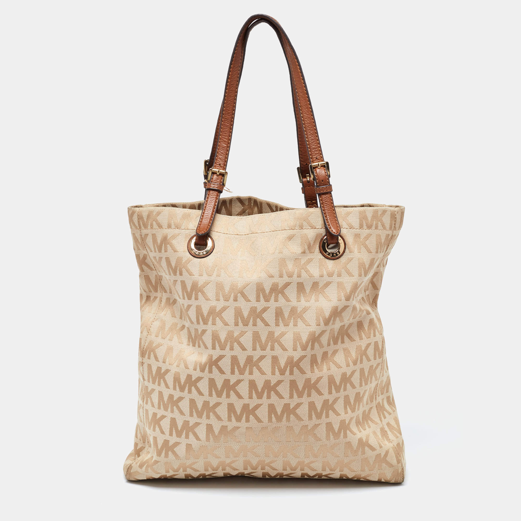 MICHAEL Michael Kors Beige/Brown Signature Canvas and Leather North South Tote 