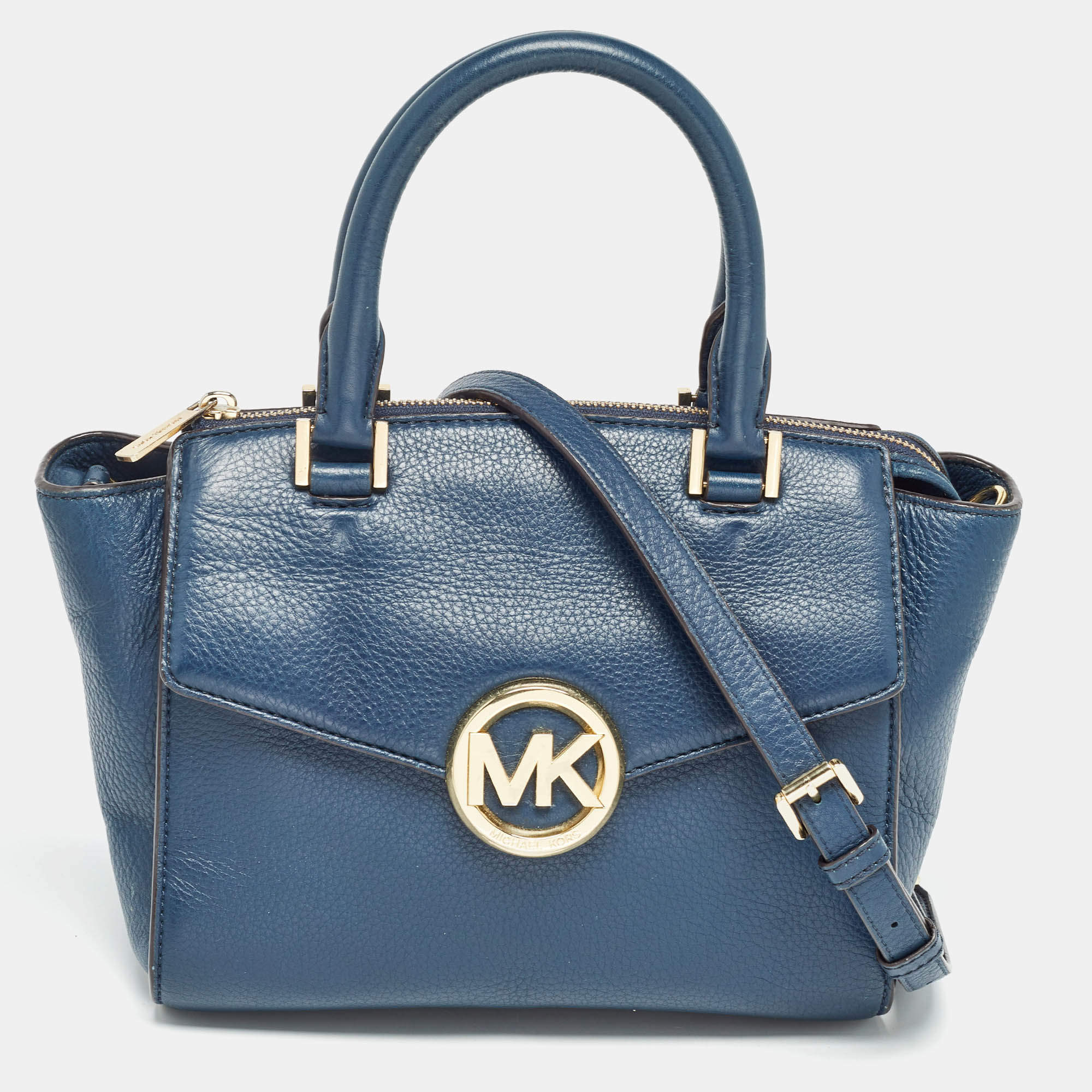 MICHAEL Michael Kors Navy Blue Leather Hudson Satchel