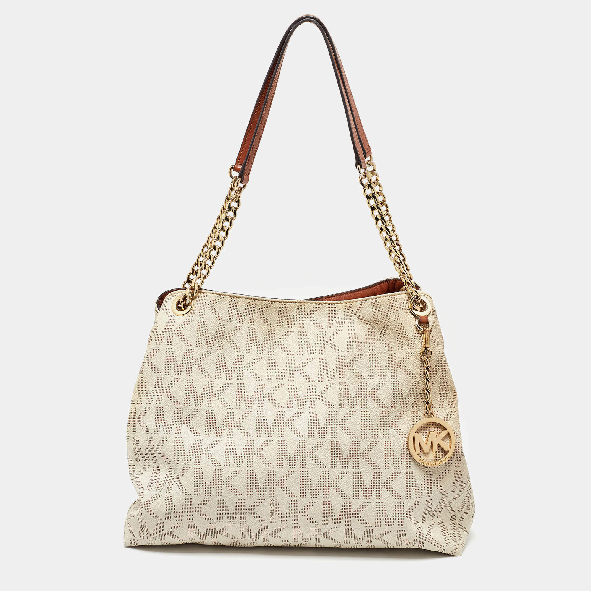 MICHAEL Michael Kors White Signature Coated Canvas Jet Set Shoulder Bag