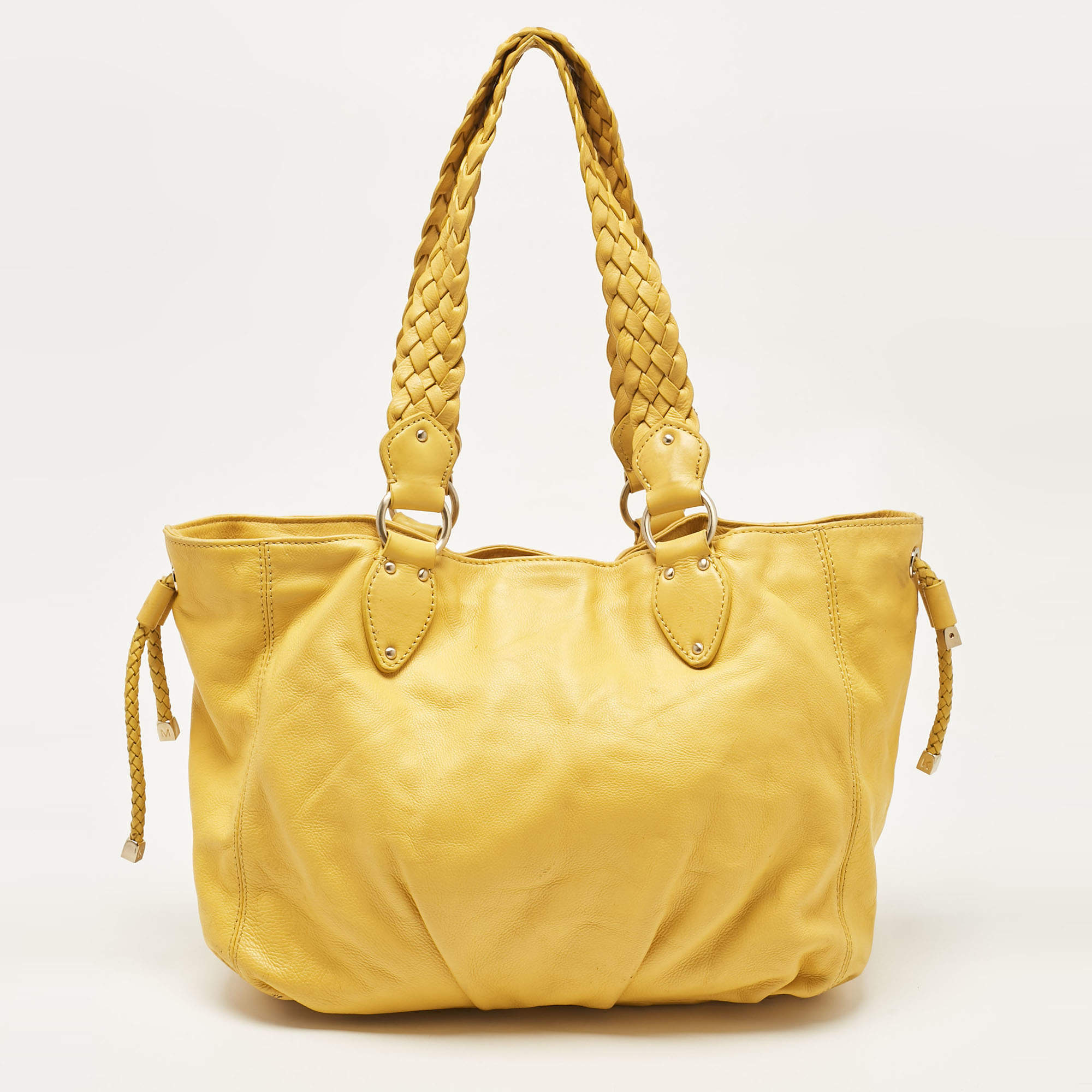 Pre Owned MICHAEL Michael Kors Yellow Leather Braided Drawstring Shoulder Bag