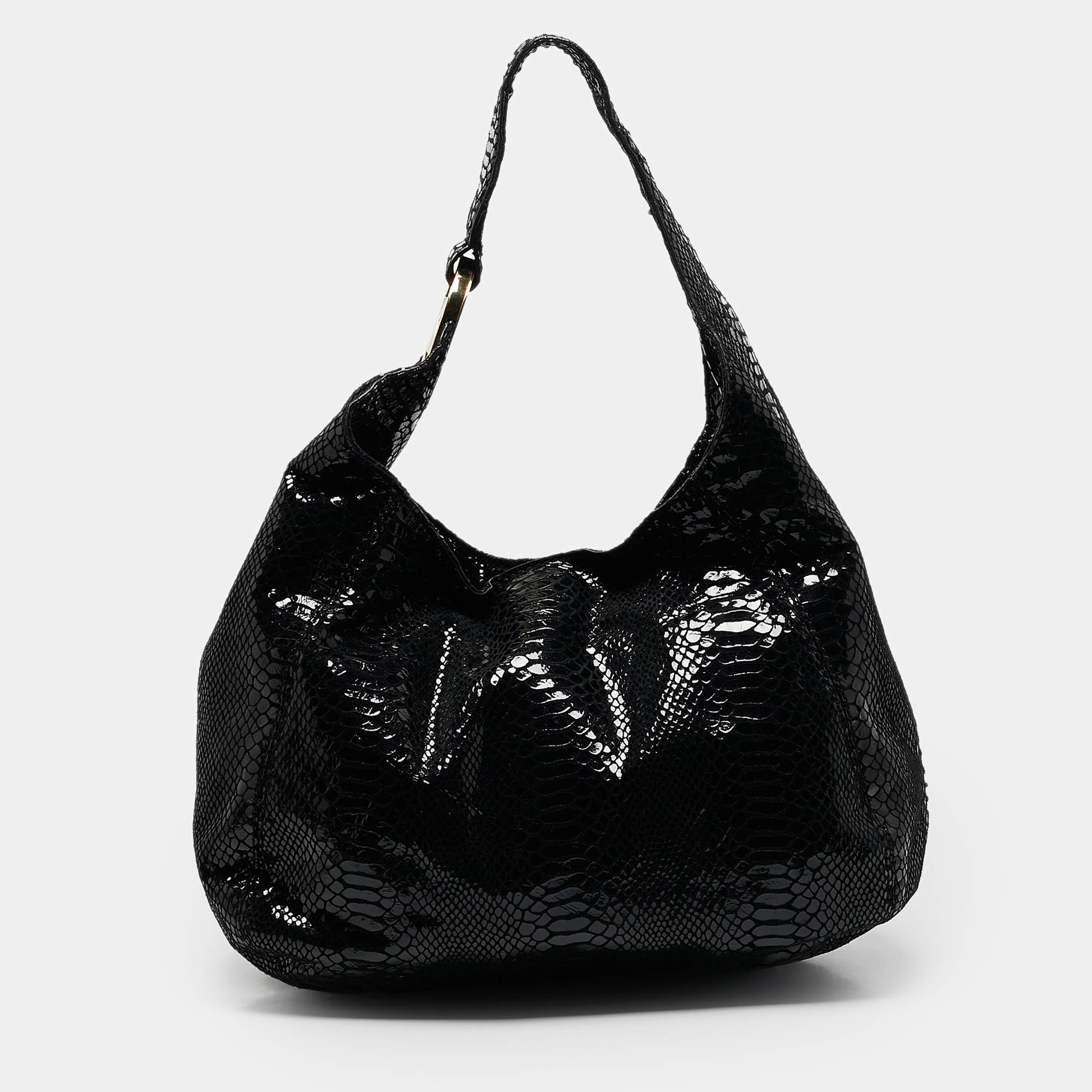 MICHAEL Michael Kors Black Python Effect Alcantara Fulton Hobo