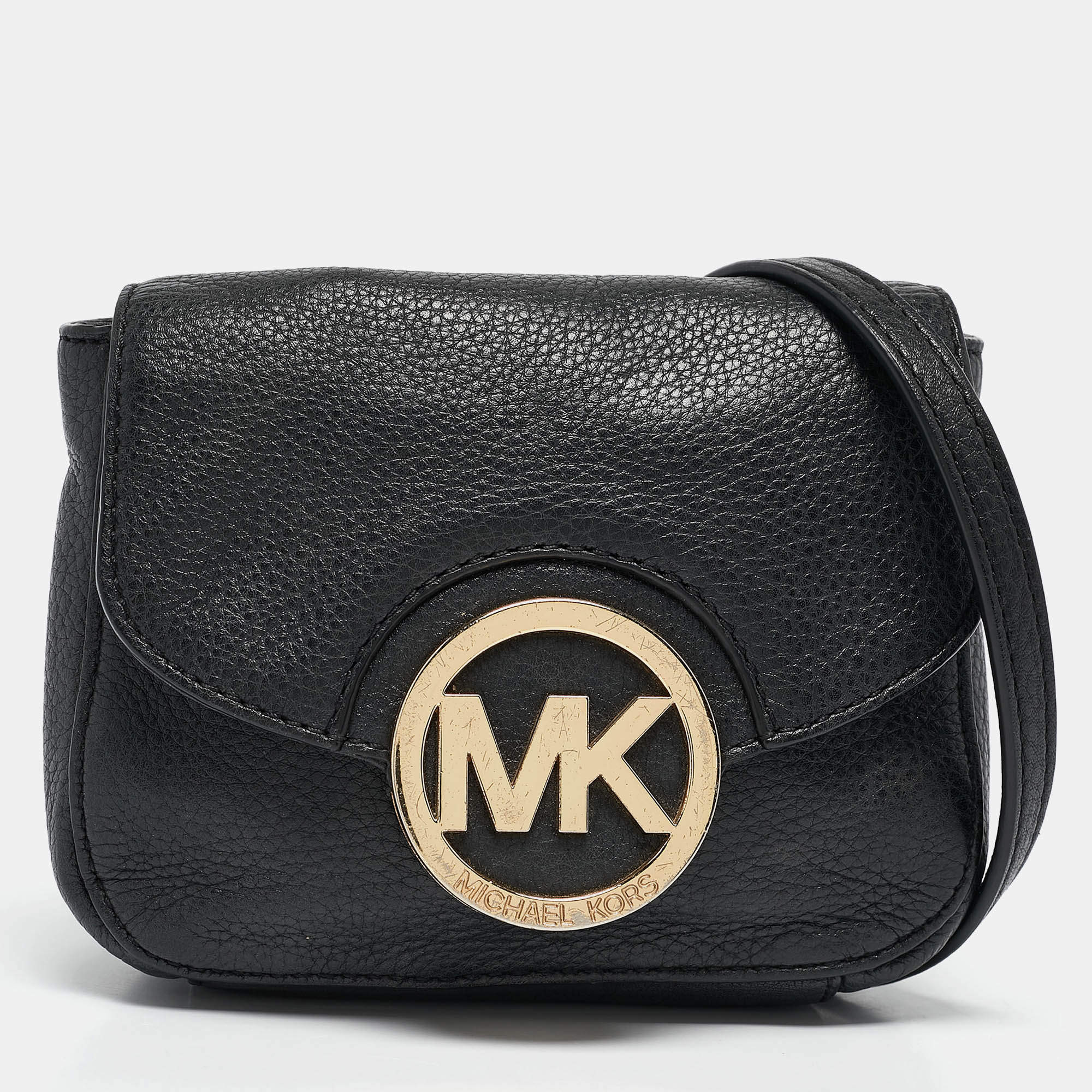 Pre Owned MICHAEL Michael Kors Black Leather Fulton Crossbody Bag