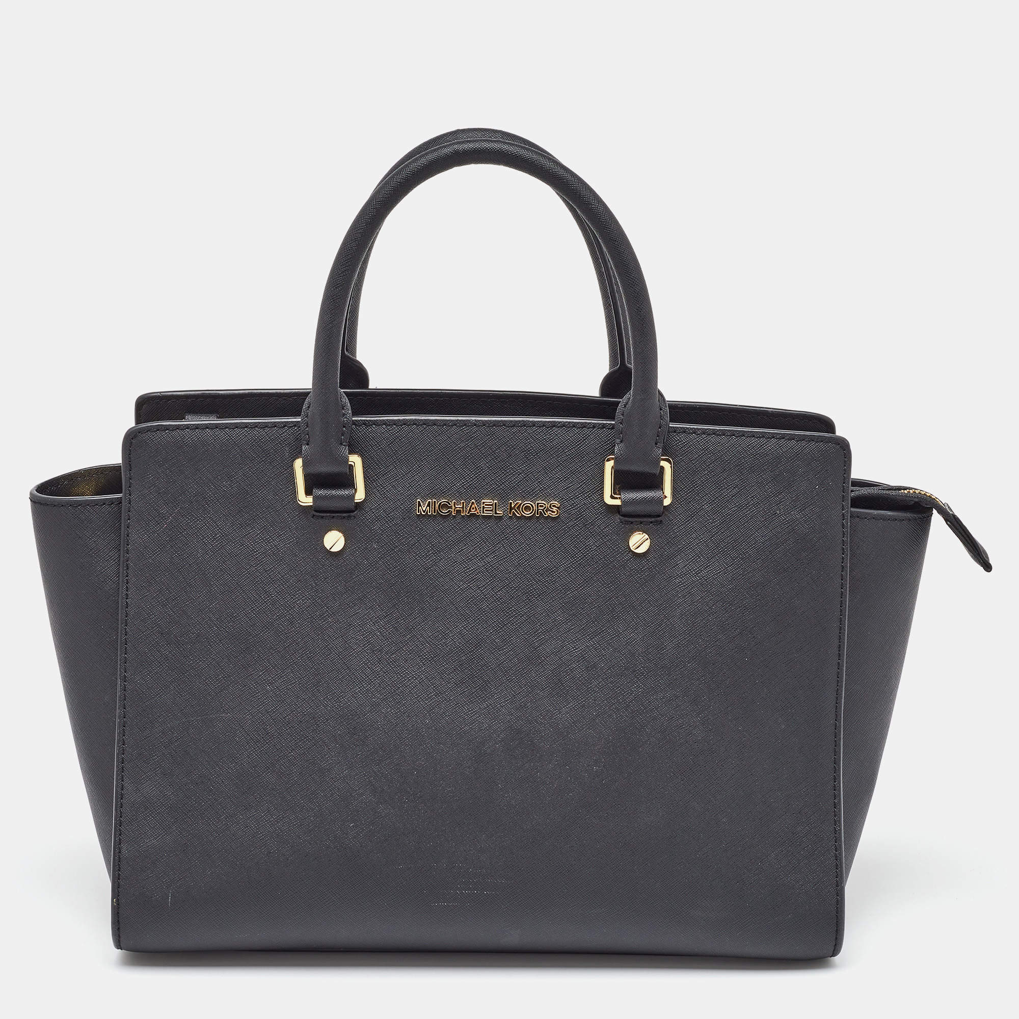 MICHAEL Michael Kors Black Saffiano Leather Large Selma Satchel
