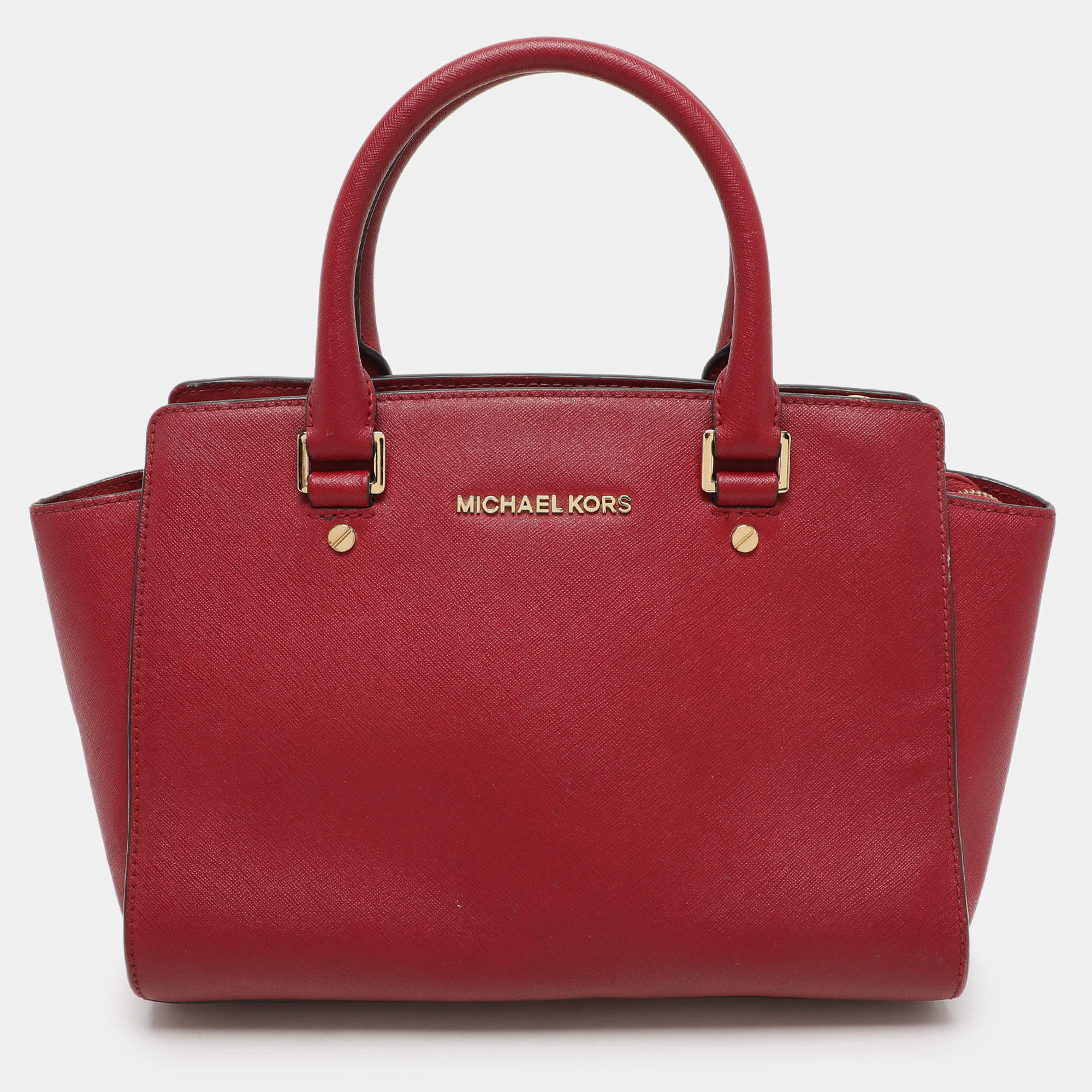 MICHAEL Michael Kors Red Blue Leather Medium Selma Satchel
