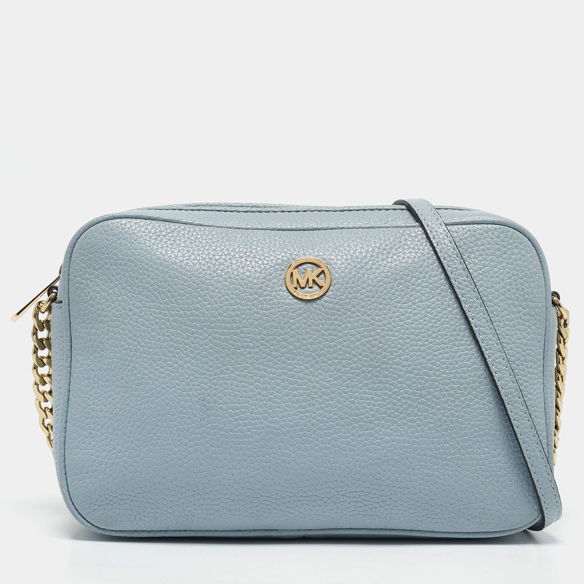 Pre Owned MICHAEL Michael Kors Pale Blue Leather Camera Shoulder Bag