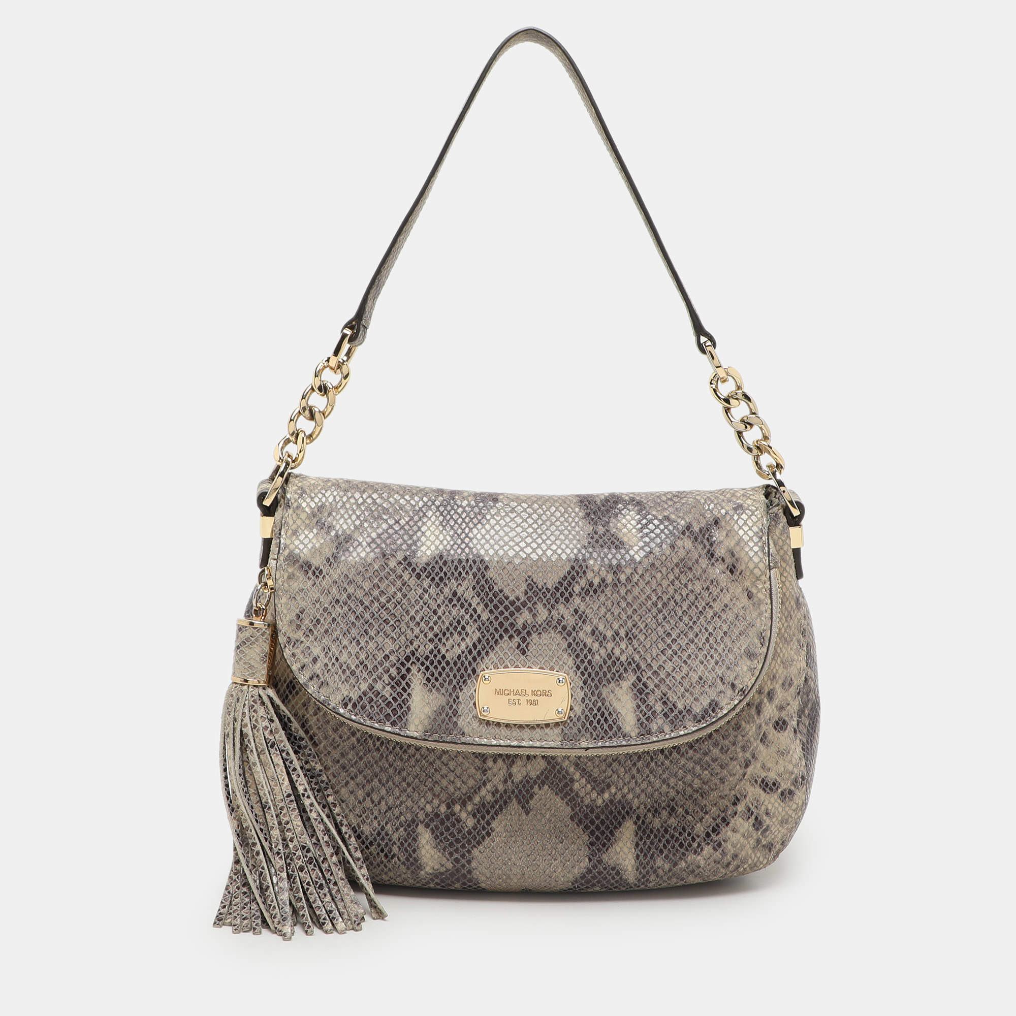 MICHAEL Michael Kors Grey Python Embossed Leather Shoulder Bag