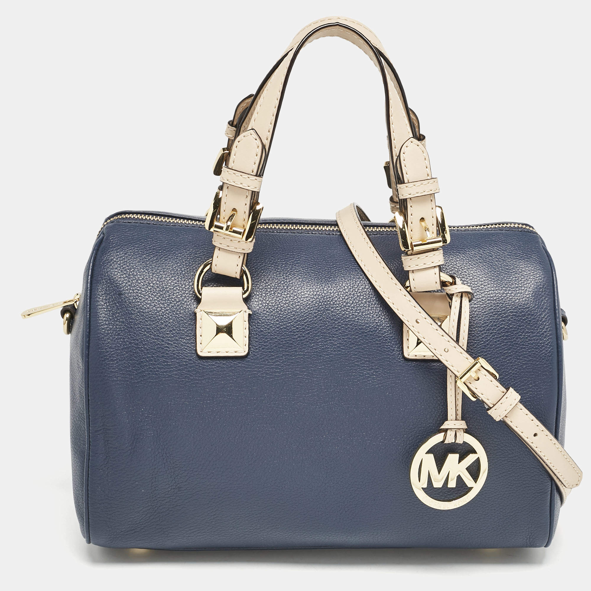 MICHAEL Michael Kors Navy Blue Leather Medium Grayson Satchel
