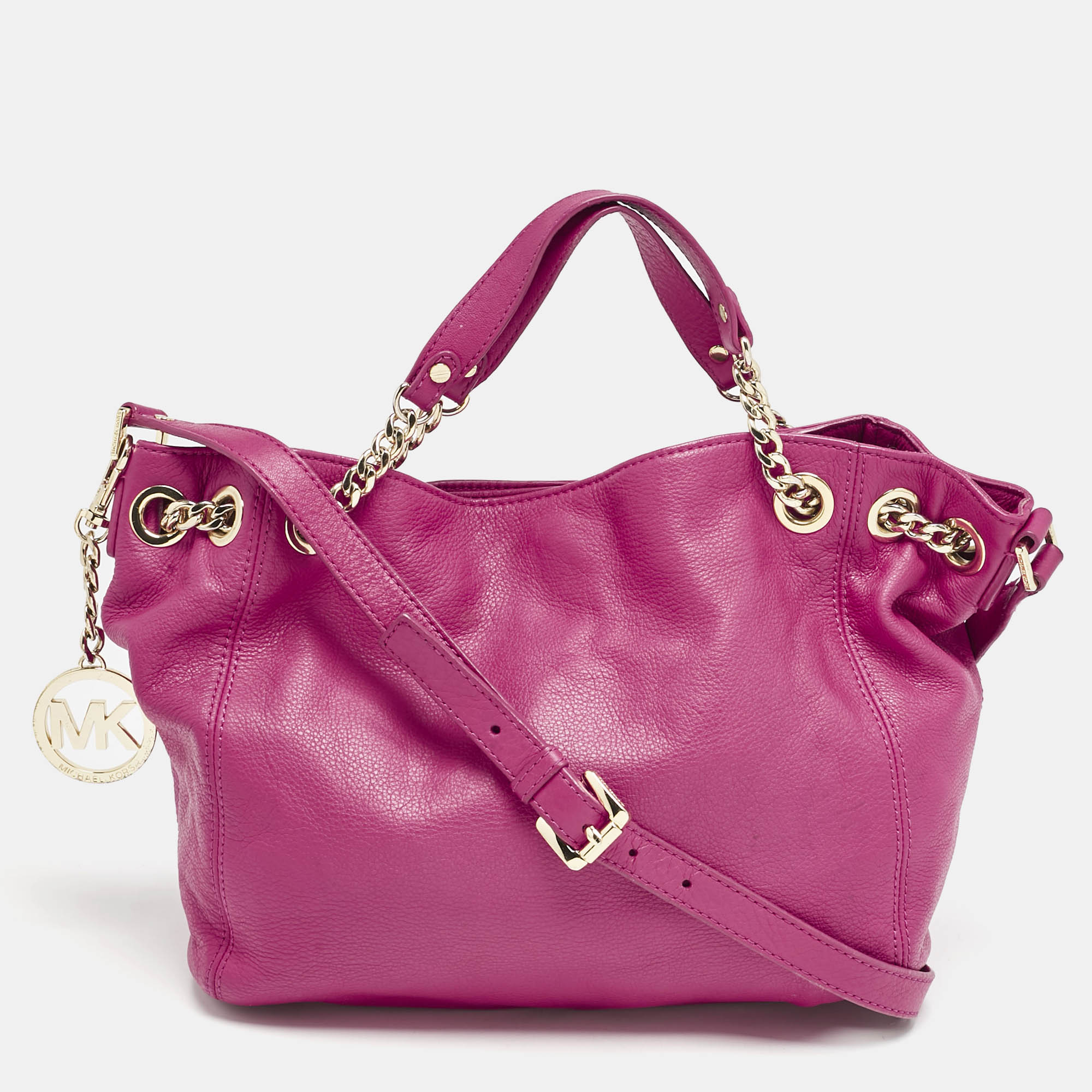 Pre Owned MICHAEL Michael Kors Magenta Leather Chain Tote