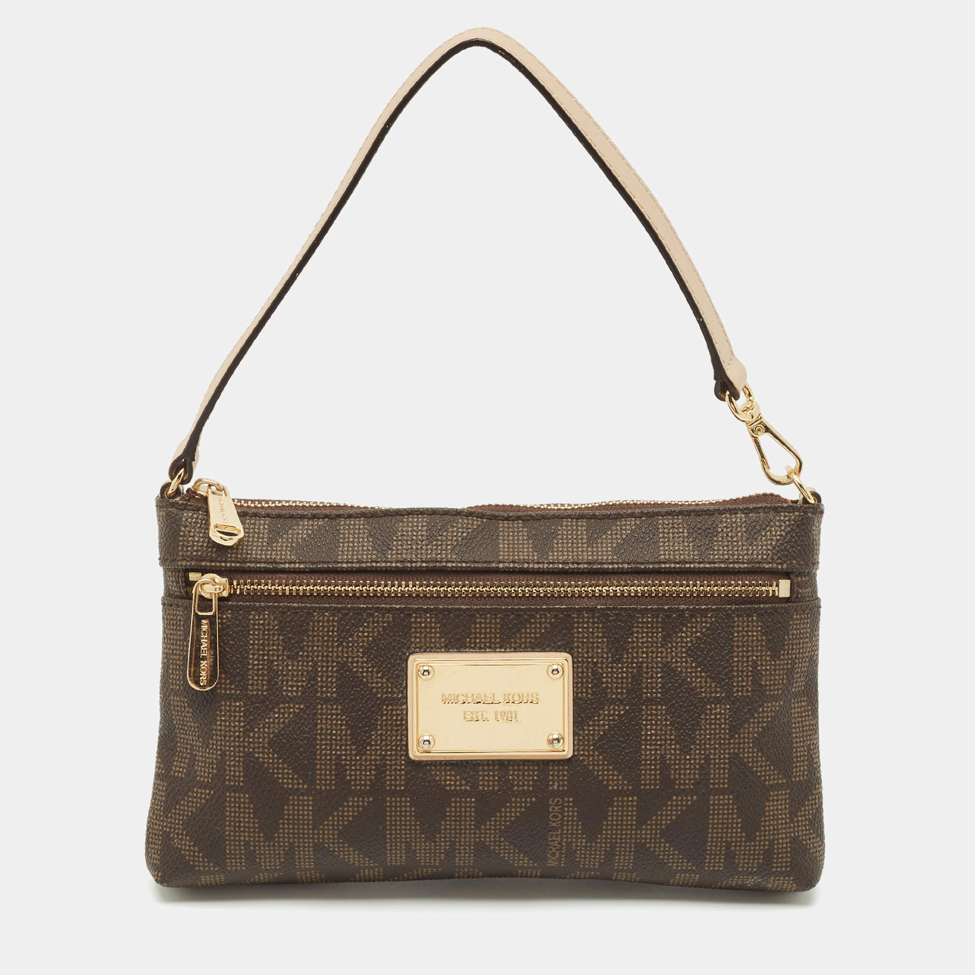 MICHAEL Michael Kors Brown Signature Coated Canvas Pochette