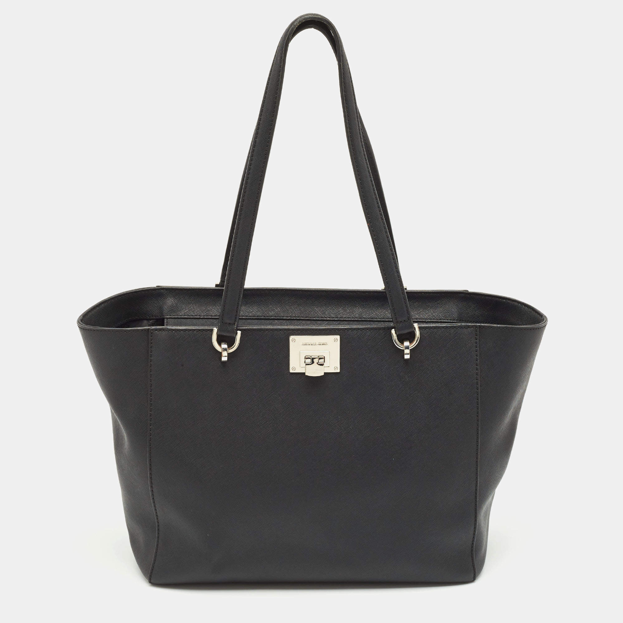 Pre Owned MICHAEL Michael Kors Black Leather Tina Zip Shopper Tote