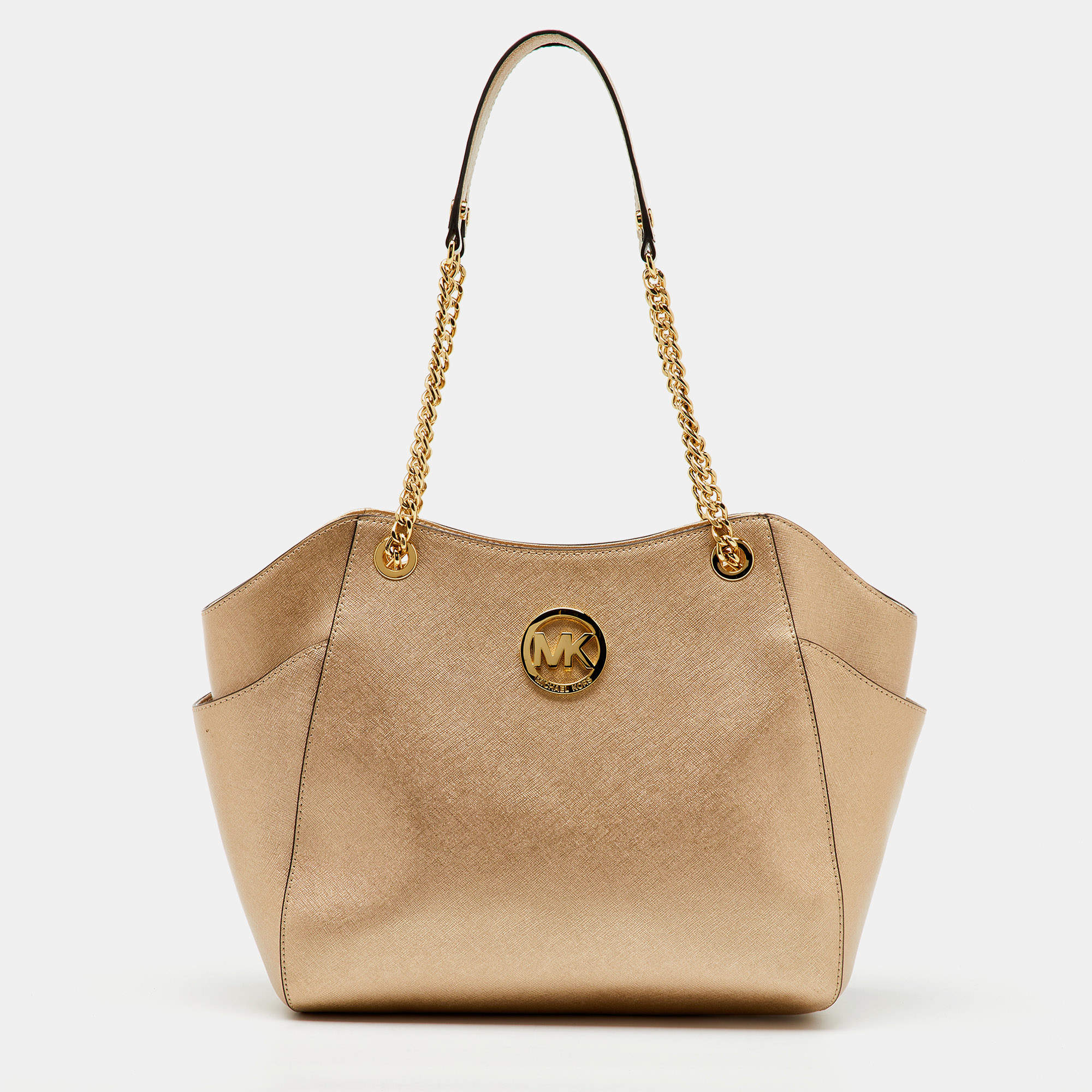MICHAEL Michael Kors Gold Saffiano Leather Jet Set Chain Shoulder Bag
