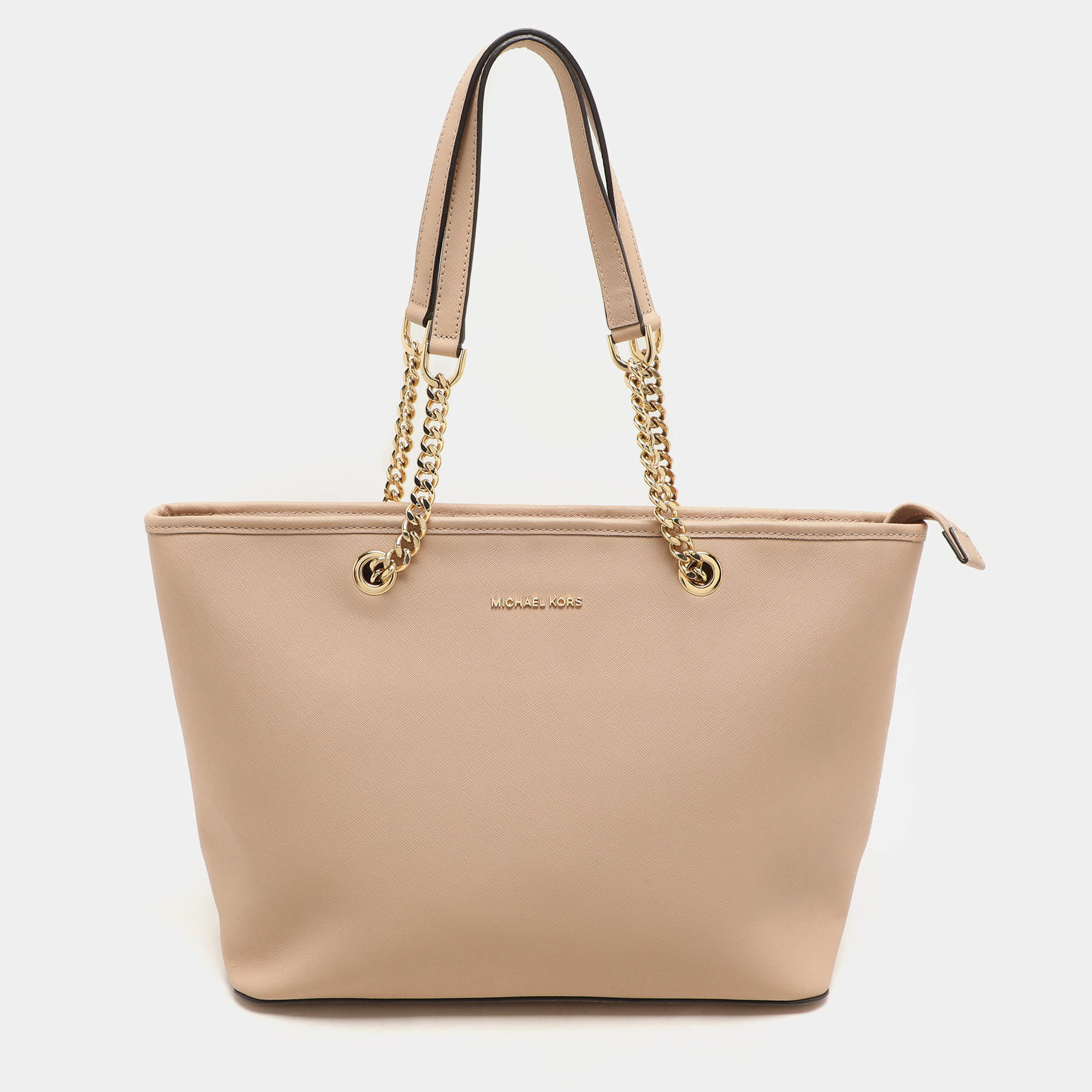 MICHAEL Michael Kors Beige Leather Medium Jet Set Travel Tote