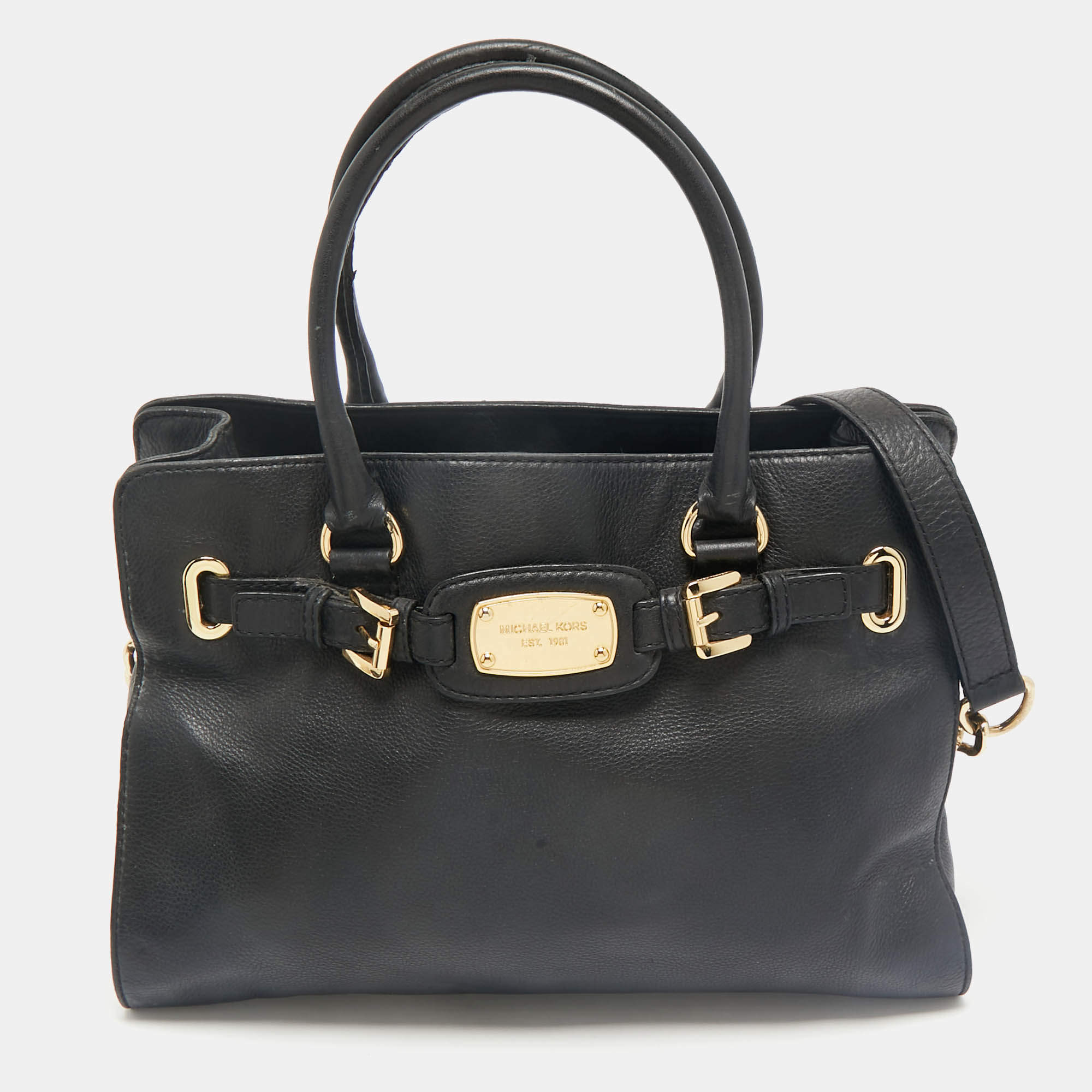 Pre Owned MICHAEL Michael Kors Black Leather East West Hamilton Tote