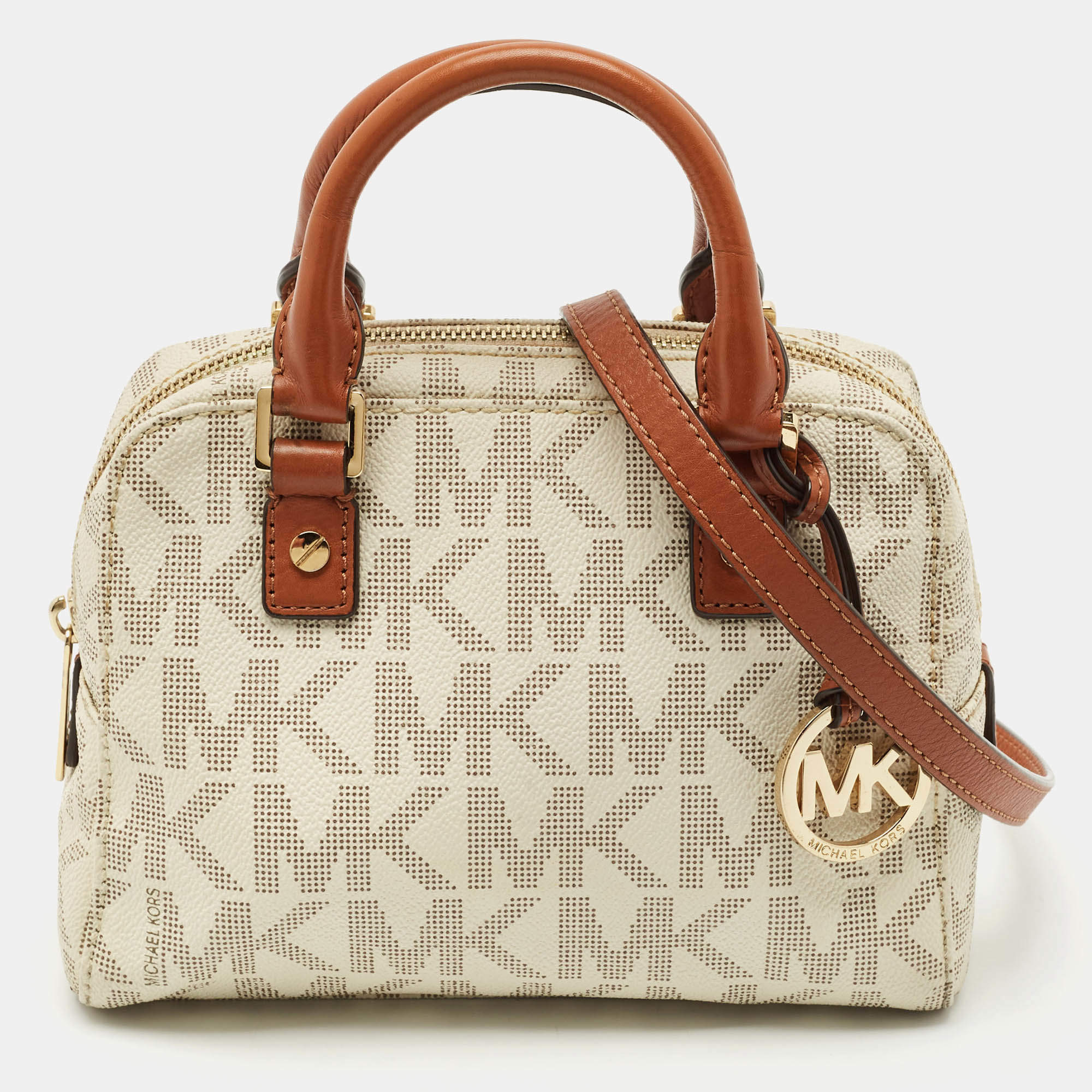 MICHAEL Michael Kors White Signature Coated Canvas Mini Jet Set Travel Satchel