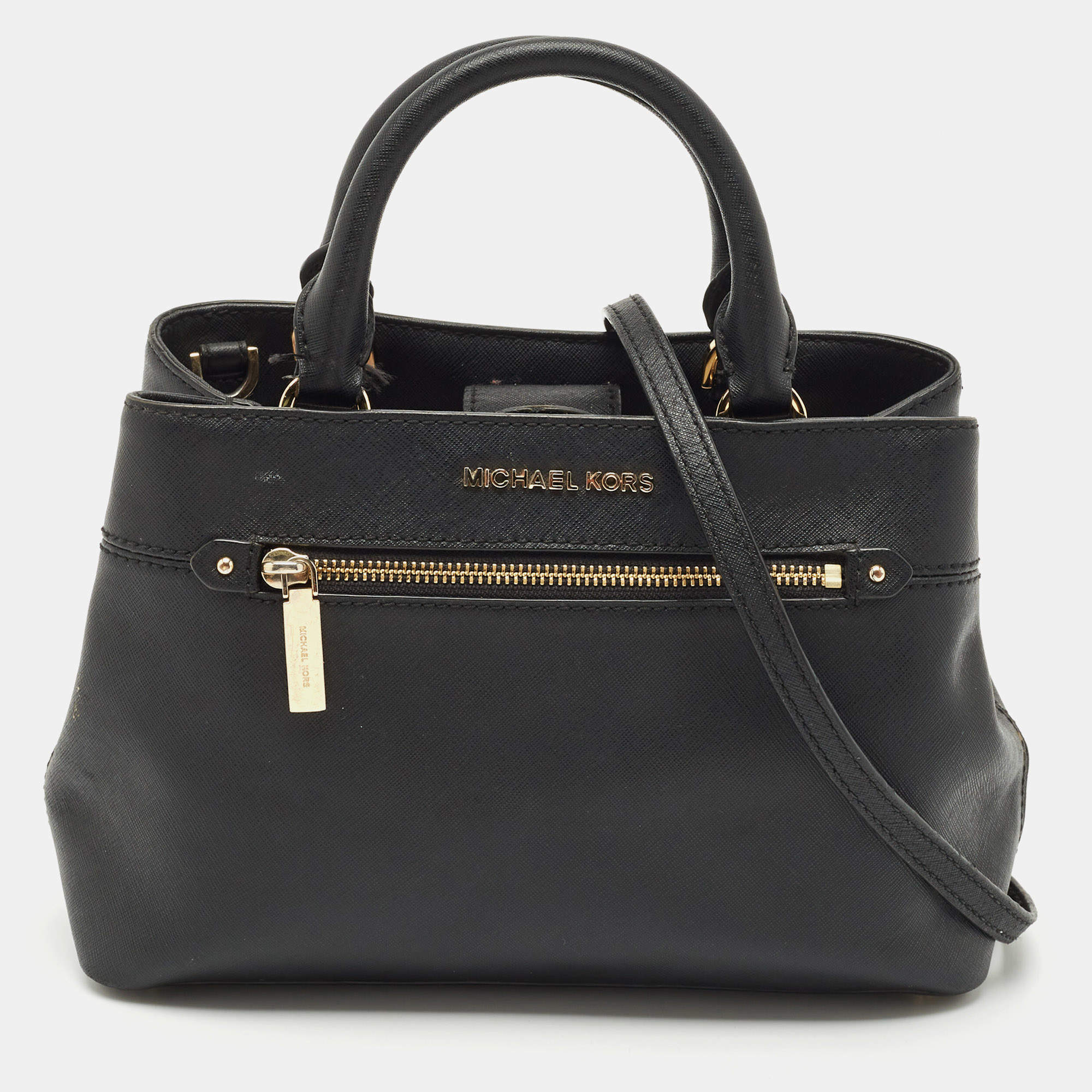 Pre Owned MICHAEL Michael Kors Black Leather Small Hailee Satchel