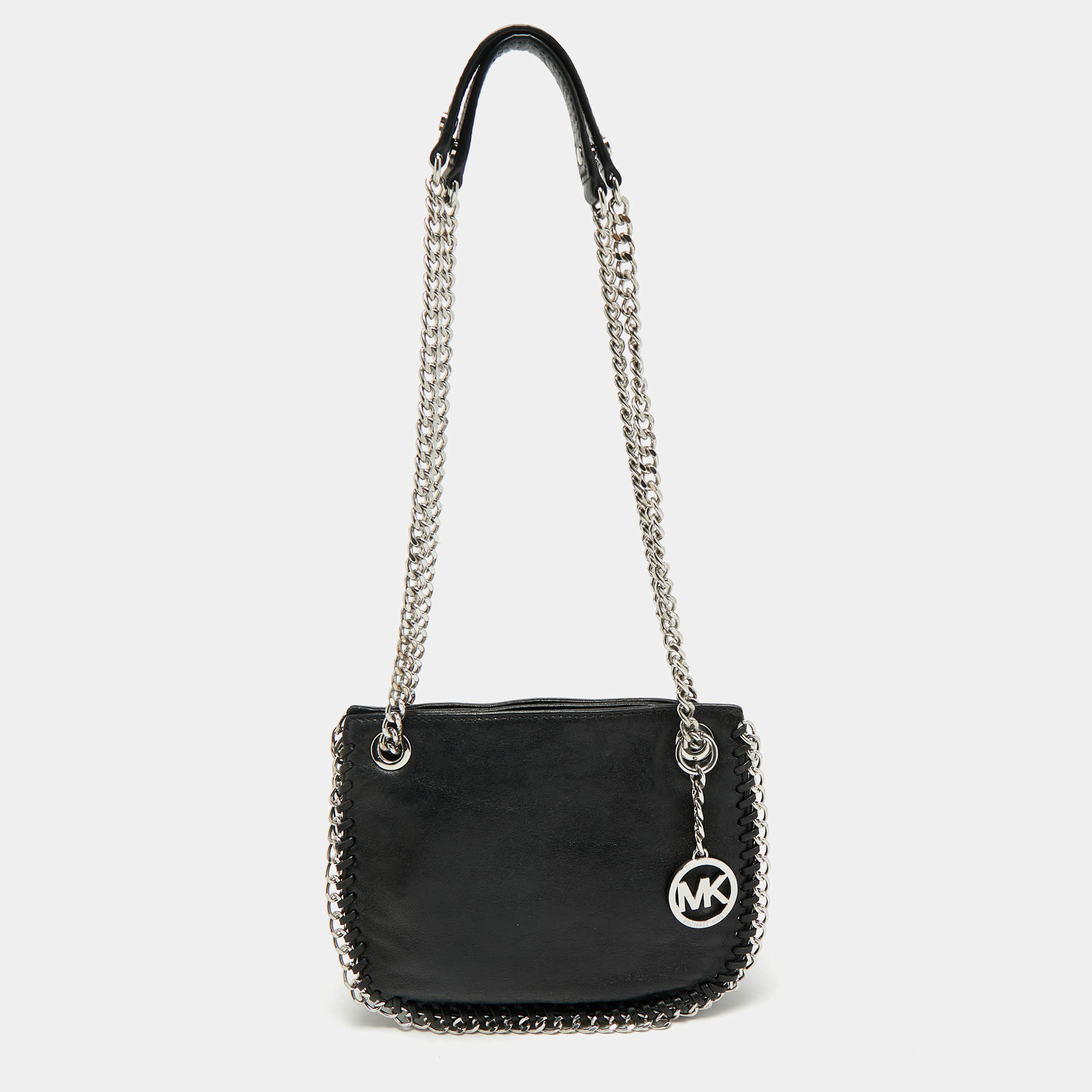 Pre Owned MICHAEL Michael Kors Black Leather Chelsea Chain Shoulder Bag