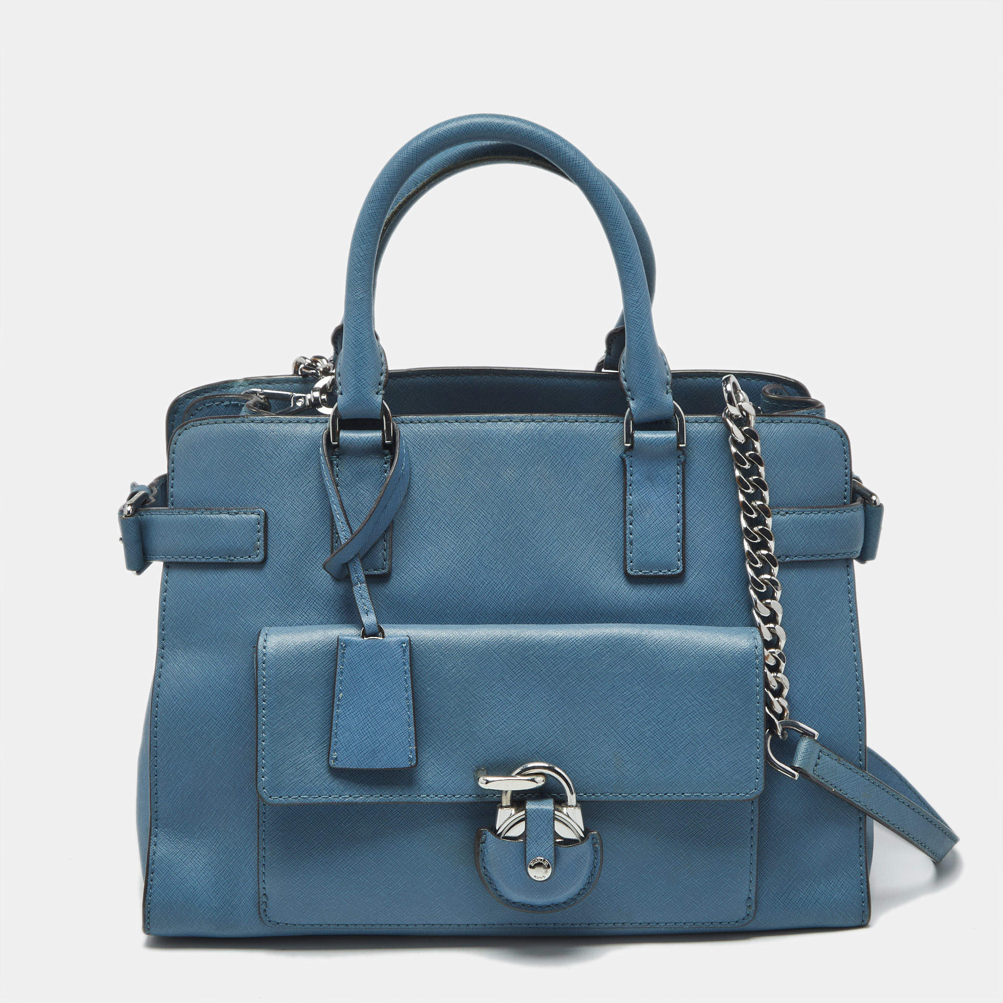 Pre Owned MICHAEL Michael Kors Blue Saffiano Leather Large Emma Satchel