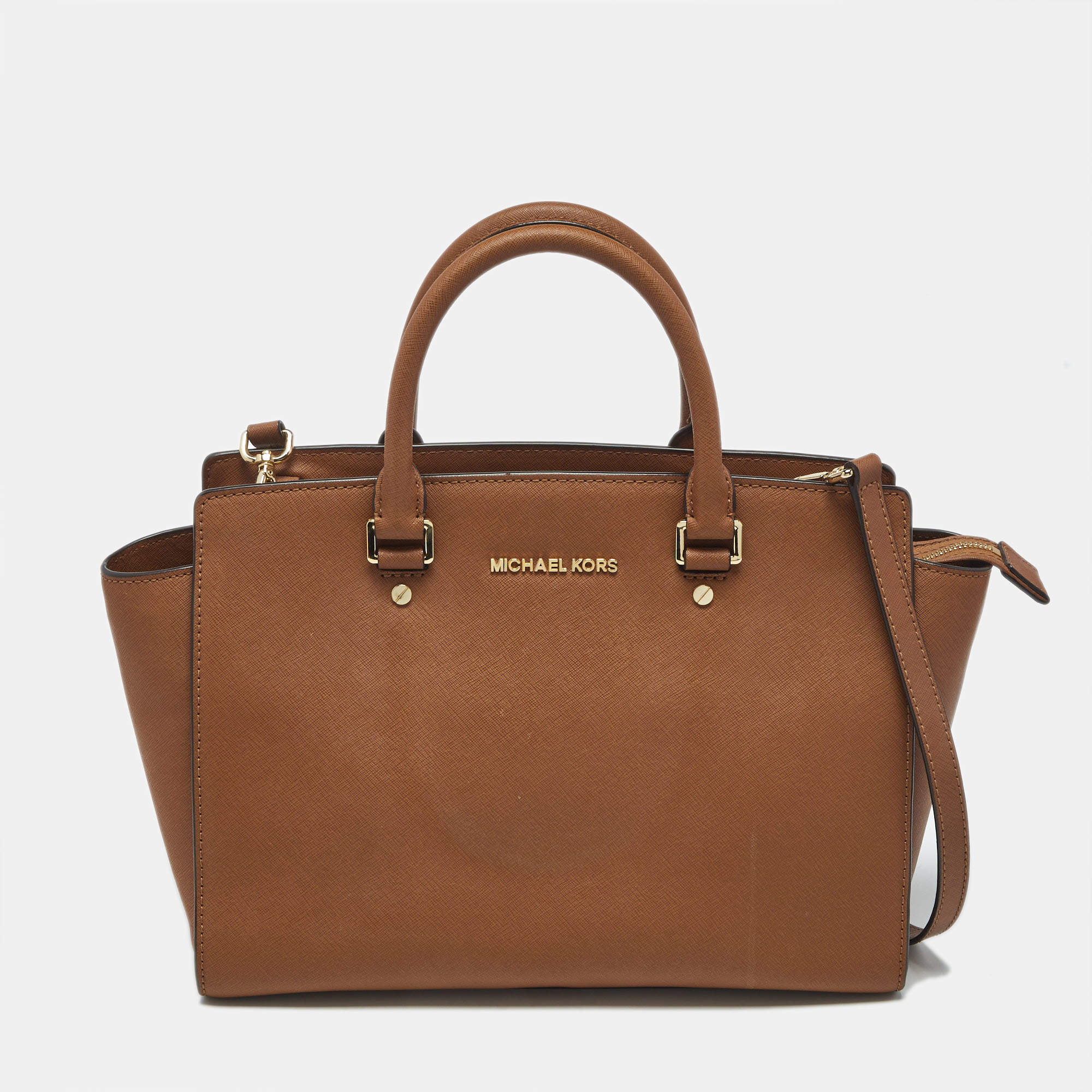 Pre Owned MICHAEL Michael Kors Brown Saffiano Leather Large Selma Satchel