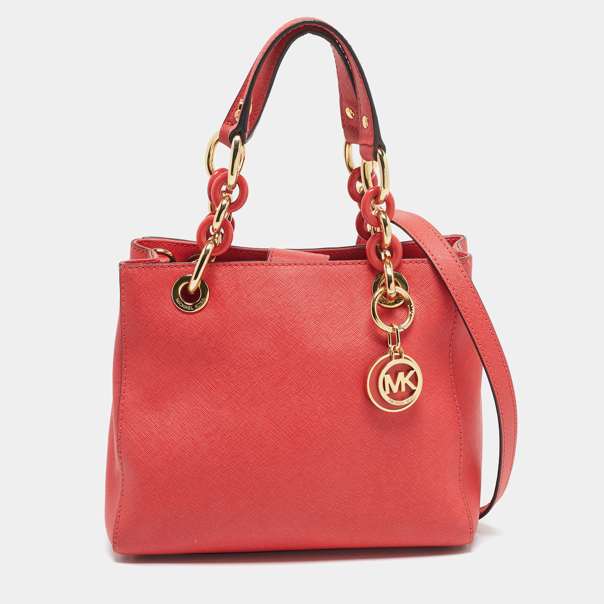 Pre Owned MICHAEL Michael Kors Red Leather Small Cynthia Satchel